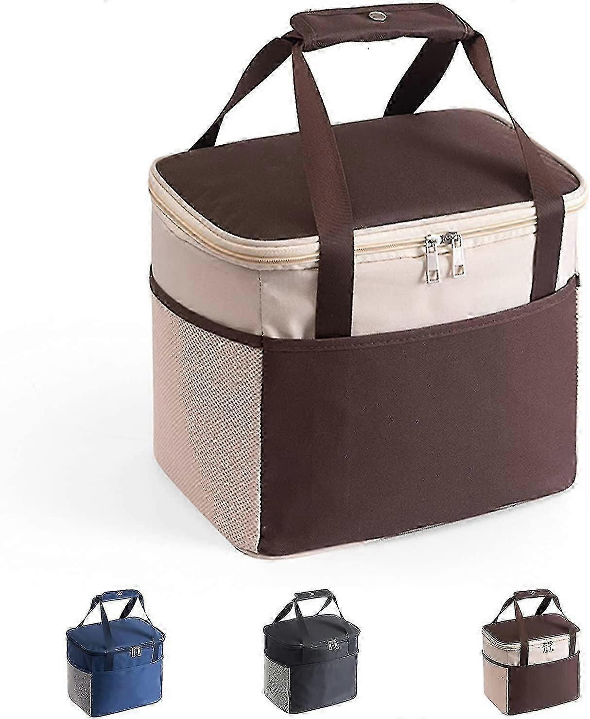 حقيبة غداء معزولة قابلة لإعادة الاستخدام - صندوق غداء للنساء والرجال والأطفال - جيب أمامي وجيوب جانبية شبكية كبيرة مزدوجة - حاويات طعام