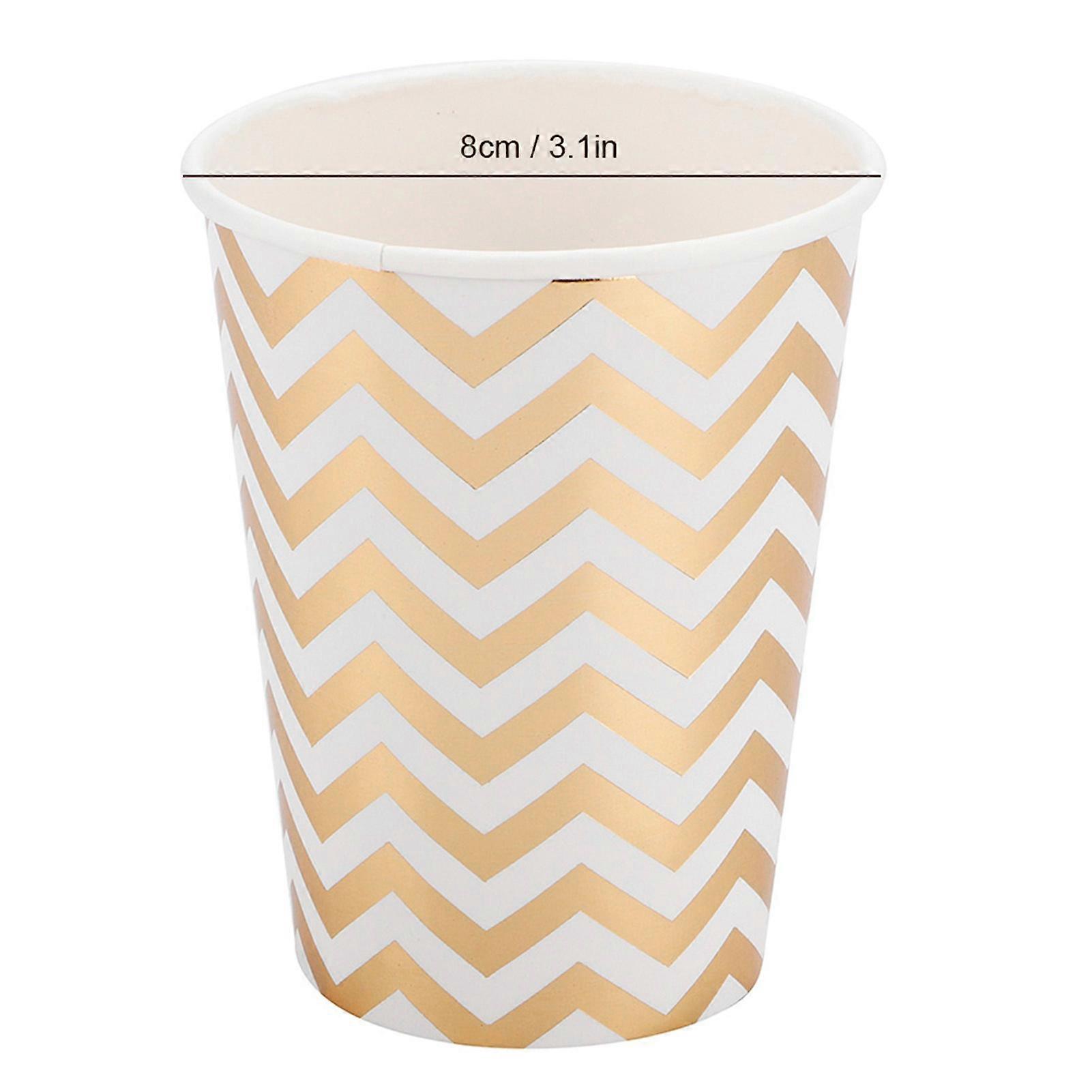 8Pcs 270ml Double Layer Paper Cups Gold Stamping Wave 8cm