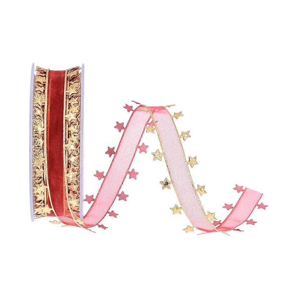 Holiday Ribbon Pentagram Pattern Ribbon Tree Decorations Polyester Golden Decoration 1roll