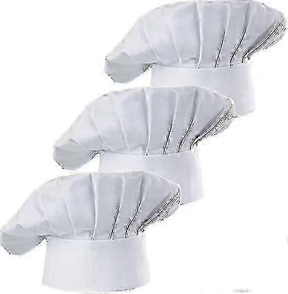 3-Pack Adjustable Elastic Chef Hats for Adults - Kitchen Cooking & Baking Caps for Professional Use