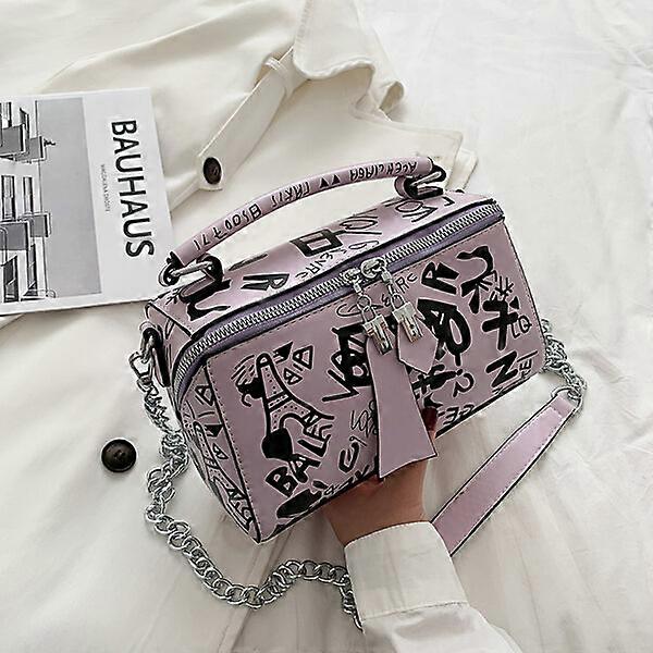 Fasjonable håndvesker for damer, lilla, graffitidesign