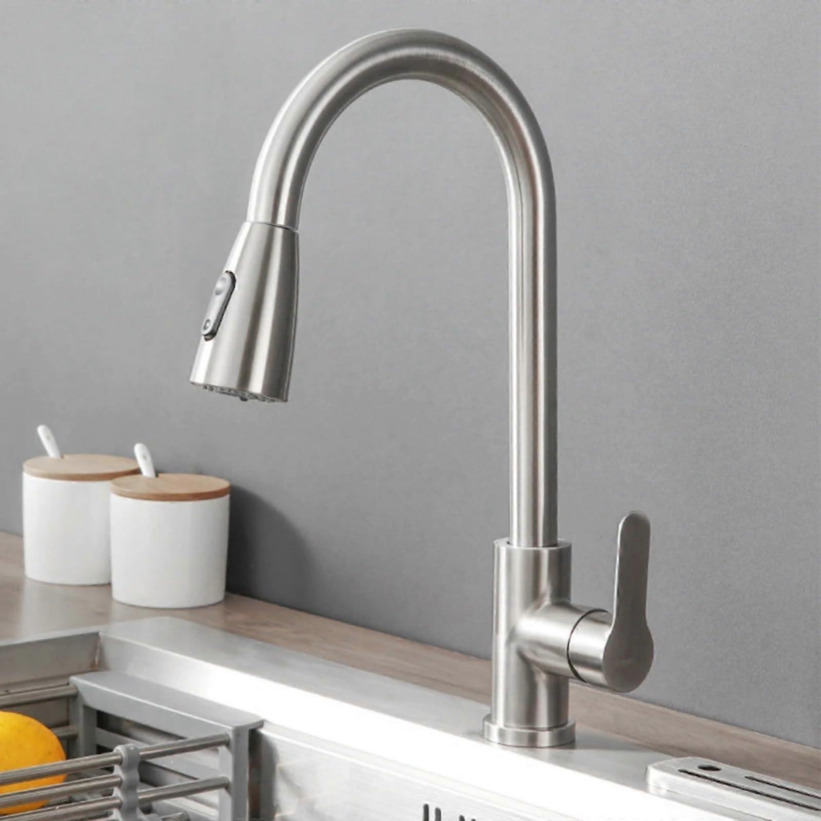 PullOut Kitchen Faucet With Dual Sprayer Modes, 360 Degree Swivel, Hot And Cold Mixer, Brushed Nickel