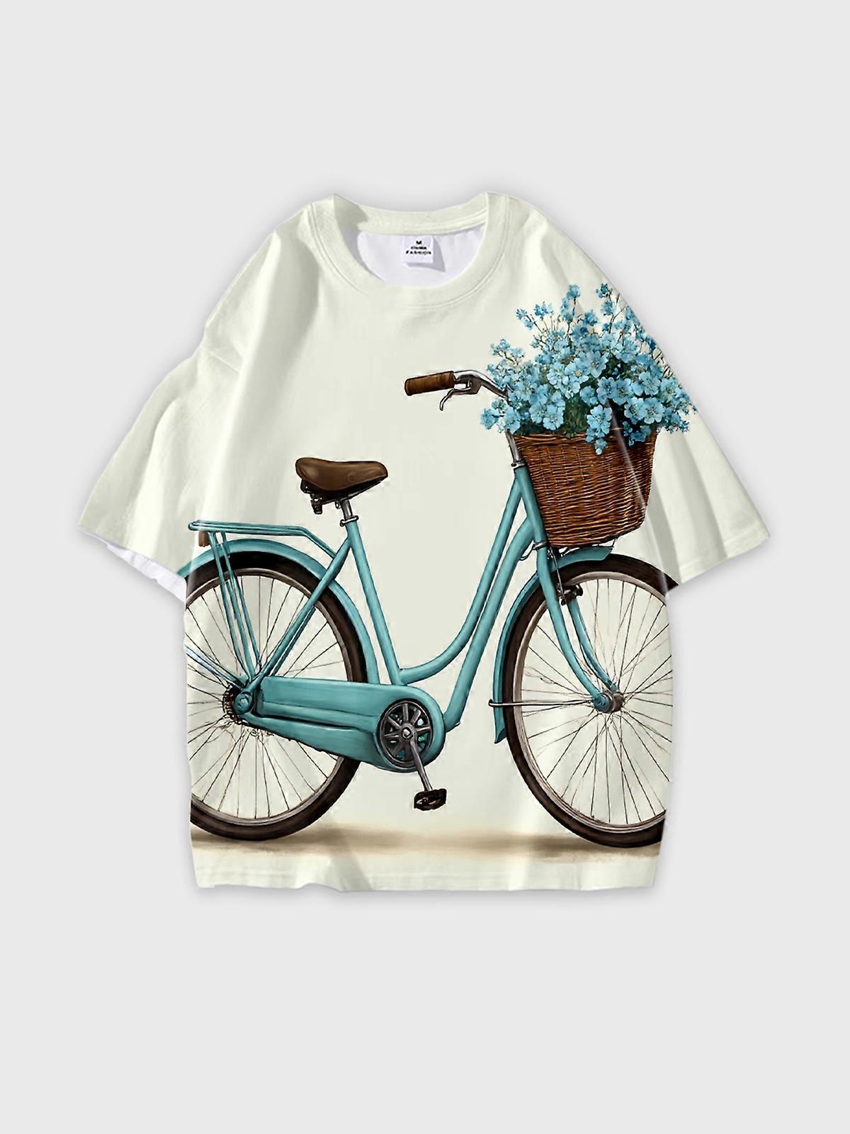 T-Shirt Round Neck, Loose Short Sleeve Pattern Graphic Tee, Unisex Summer Casual Top V3693