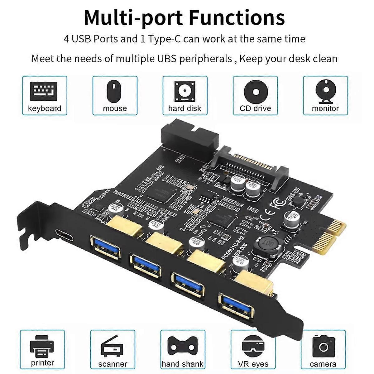 USB 3.0 PCI-E Type C Expansion Card PCI-E 1x to USB 3.0 Controller 4Port USB 3.0 + 1Port USB 3.1 PCI-E Card Adapter