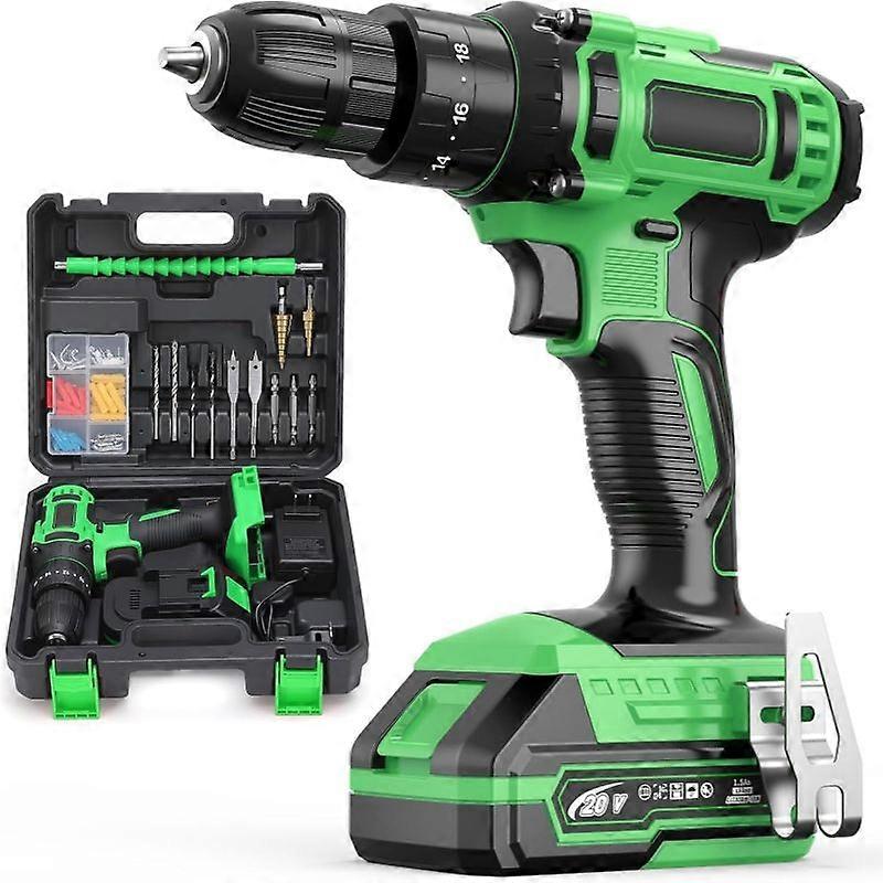 20V Cordless Drill, Electric Power Drill Set with Battery Charger, 3/8 Keyless Chuck, 2 Variable Speed, 18+3 Torque, 72pcs Driver Bits and Belt Hook,