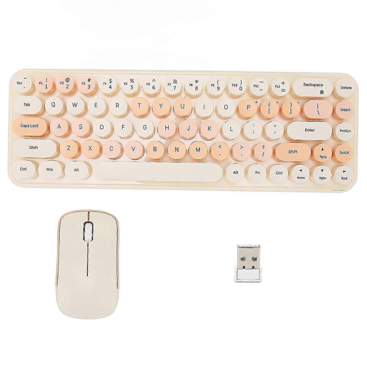 Keyboard Mouse Combo 2.4 GHz Wireless Cute Retro 68 Round Keycaps 3 DPI Keyboard