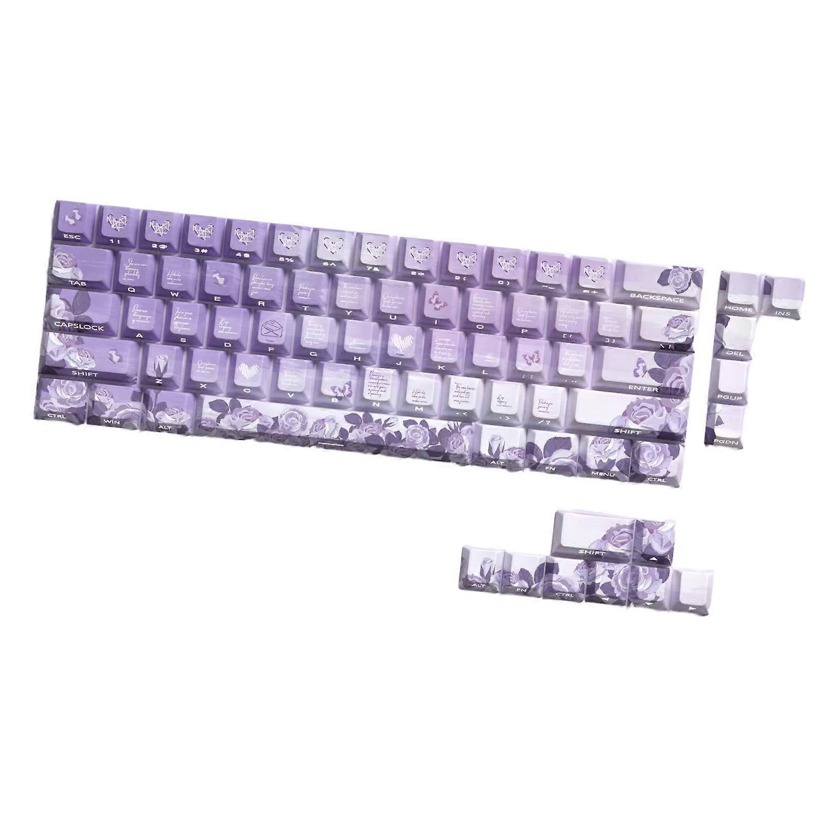 64/74Keys Keycaps Set Side Print Roses Backlit Keycap for 60 61 63 64 65 67 68 Mechanical Keyboards Multicolor