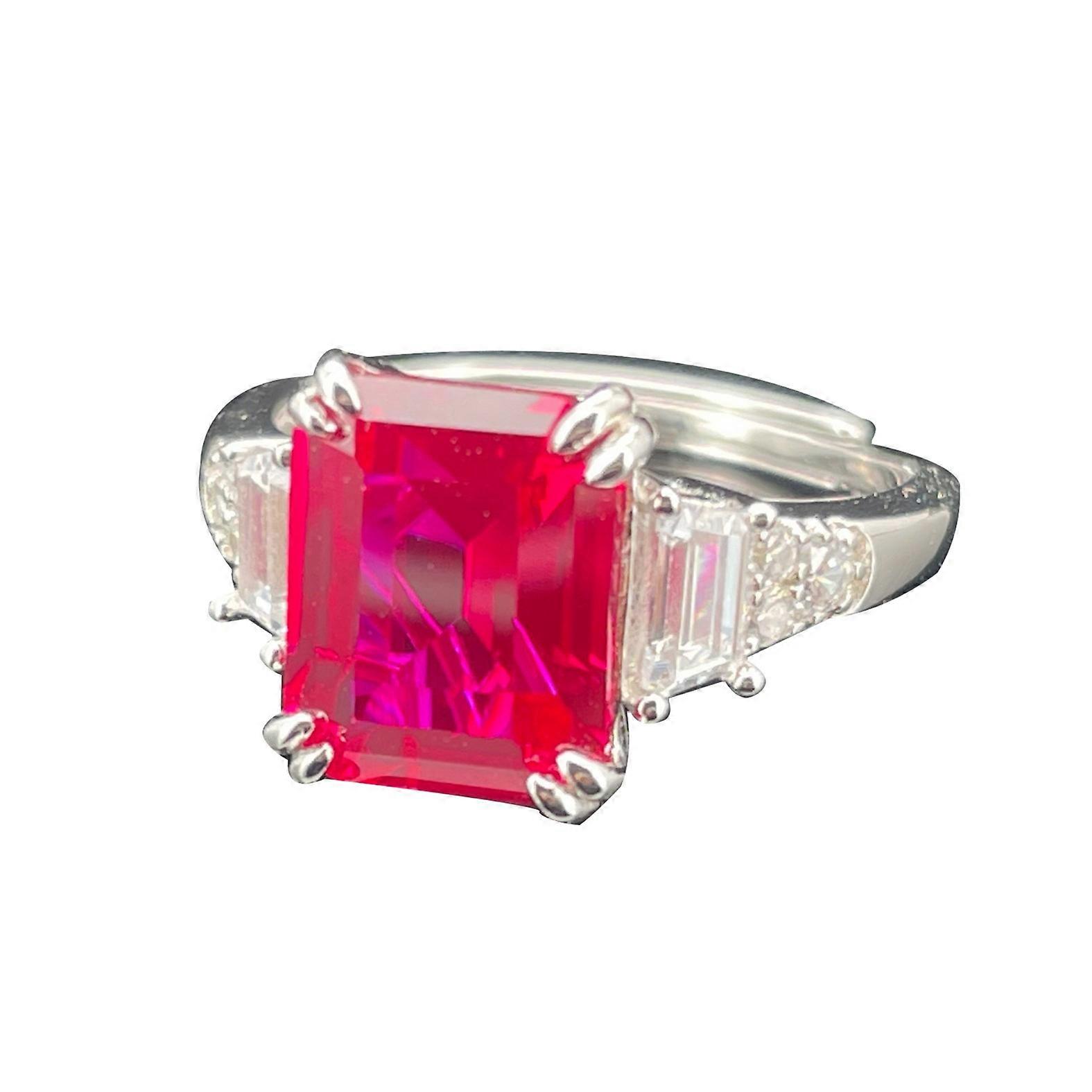 S925 Sliver Lab-Created Ruby Emerald Cut cubic zirconia for Women,Adjustable Birthstone Rings