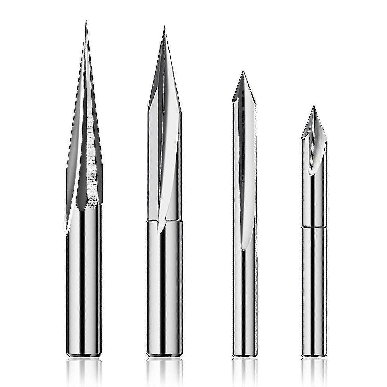 4PCS Tungsten Steel CNC Router Bits Set for Wood Carving and Engraving, 1/4" Shank 6mm & 4mm V-Groove & Profile Bits