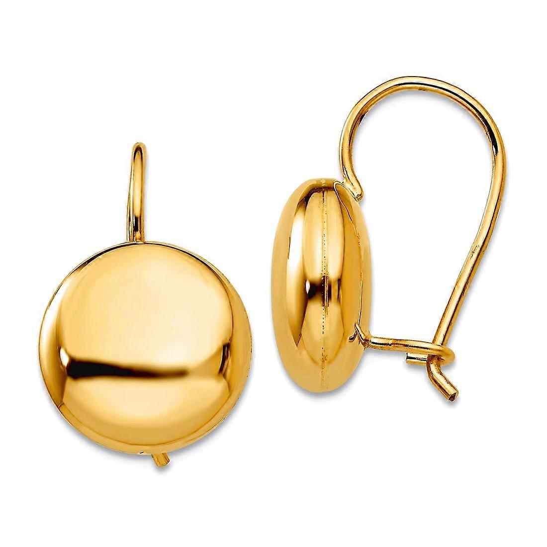 14k Solid Yellow Gold Polished Button Kidney Wire Earrings Stud Earring for Women