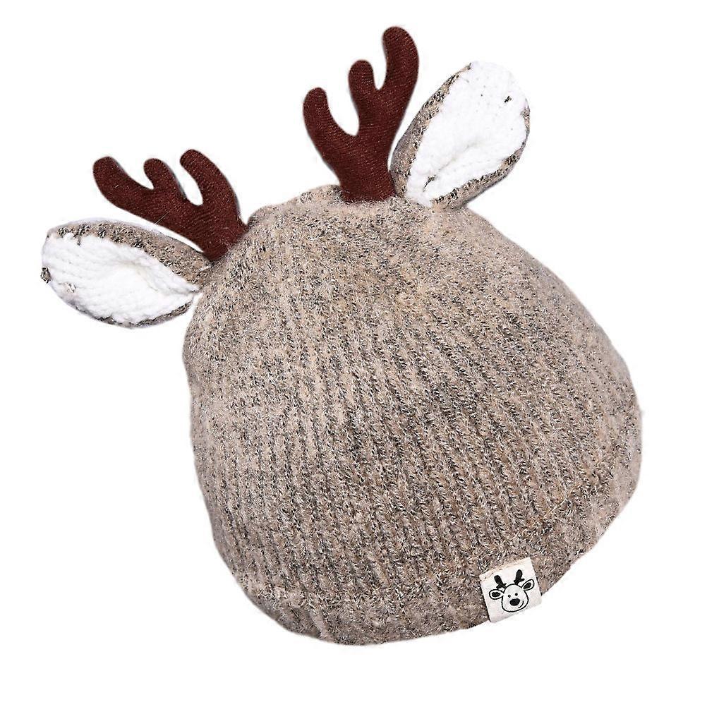 Deer Antlers Warm Wool Knitted Kids Hat for Kids Khaki