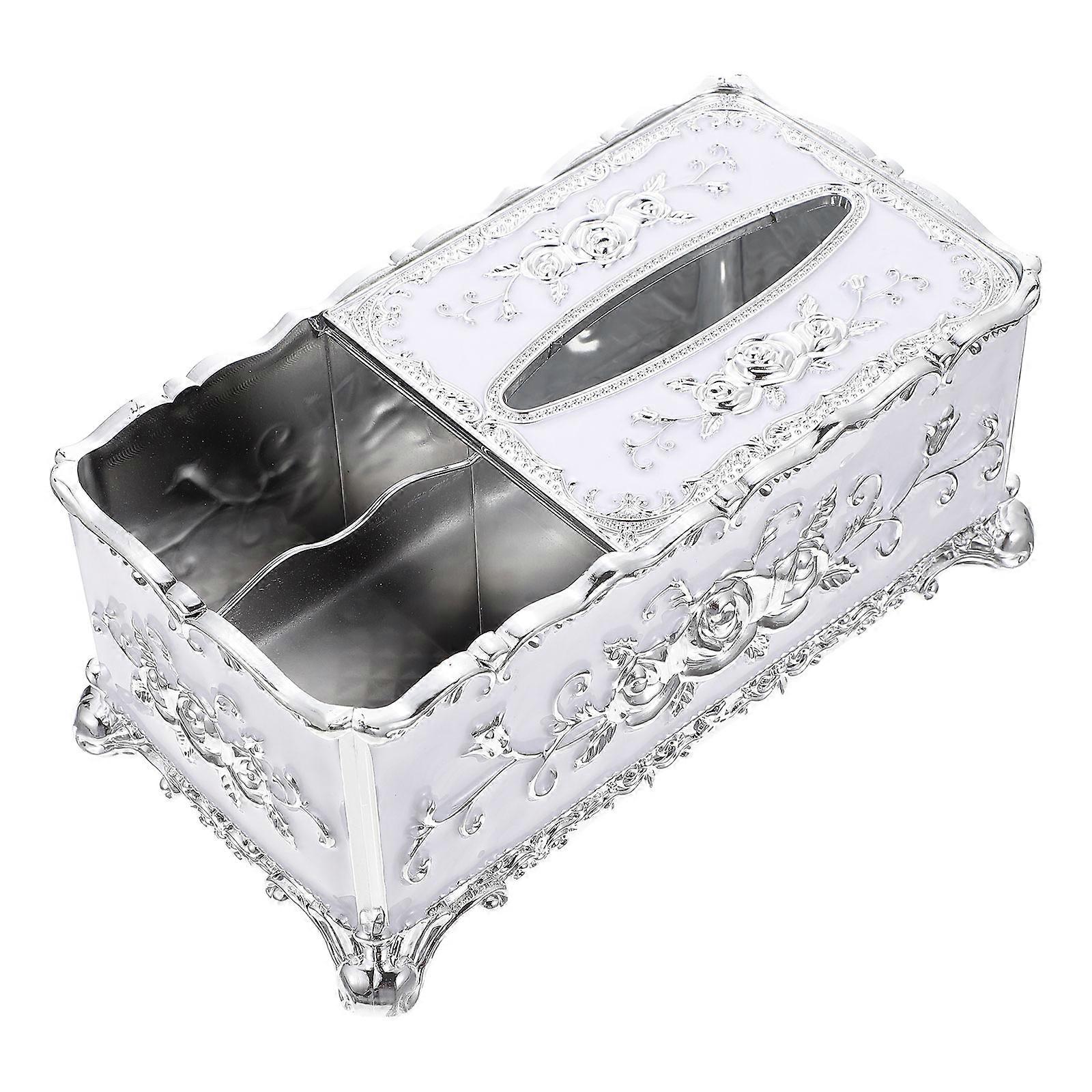 Napkin Box Household Tissue Storage Box for Home Use Silver Plastic with Tissue Storage Function 1Set