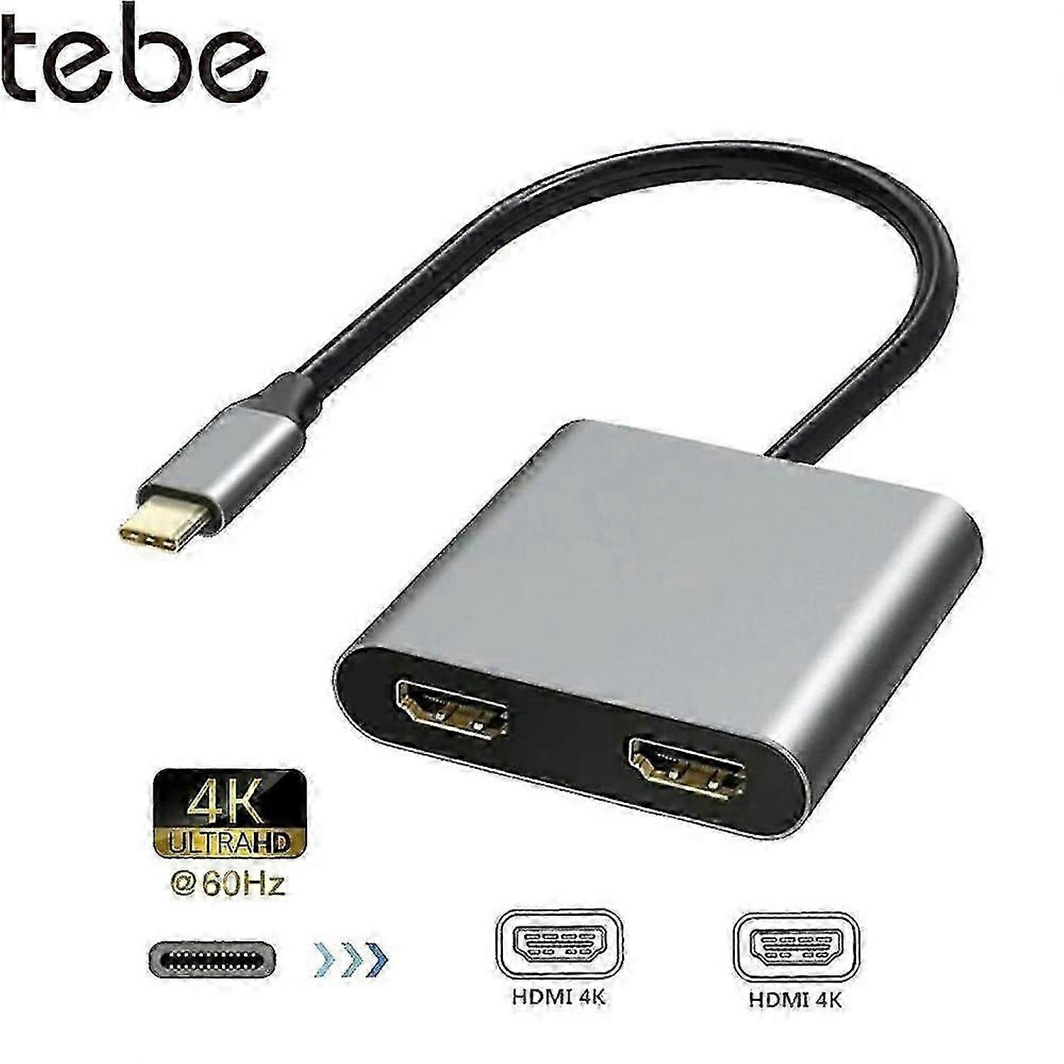 tebe USB C HUB to Dual HDMI compatible Adapter for MacBook Air Docking Station USB Type C Hub to 4K HDMI compatible Converter