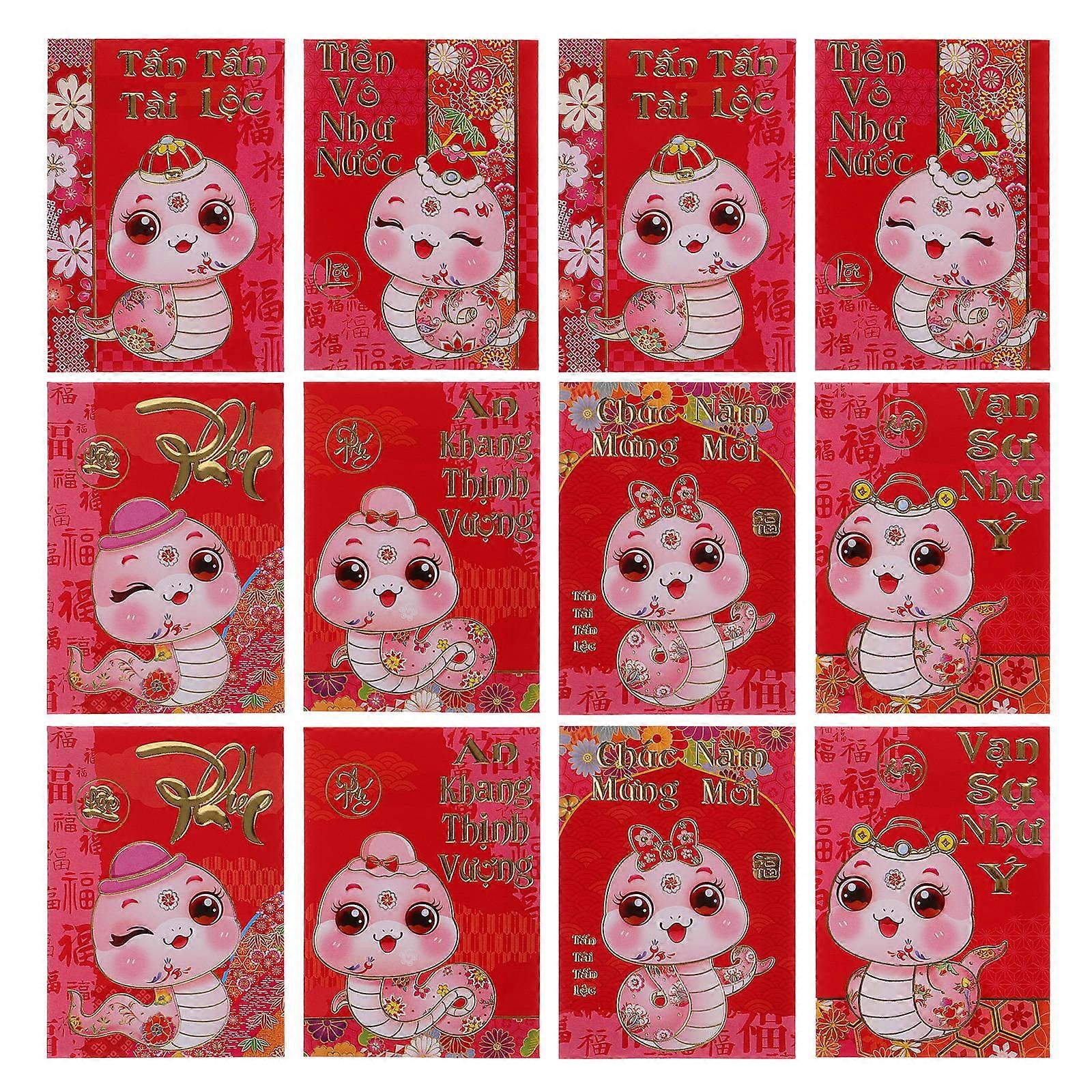 Vietnamese Red Envelopes for Money Packet 36Pcs Featuring Snake Cartoon