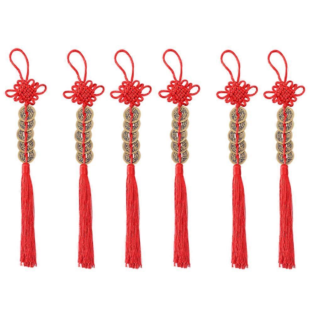 Five Emperor Coins Chinese Knot Pendants for Home Decor 6Pcs Set