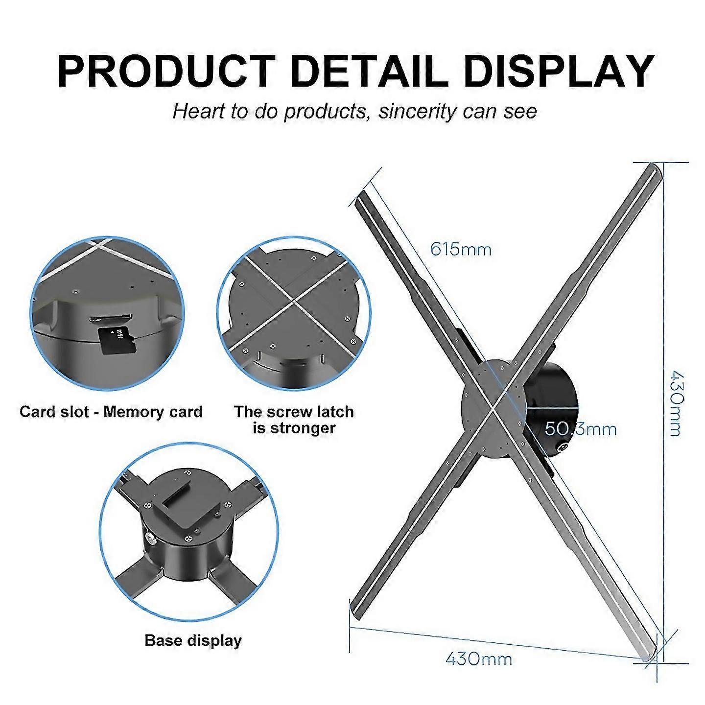 Til Wifi 3d holografisk projektor 615mm 722led holografisk afspiller