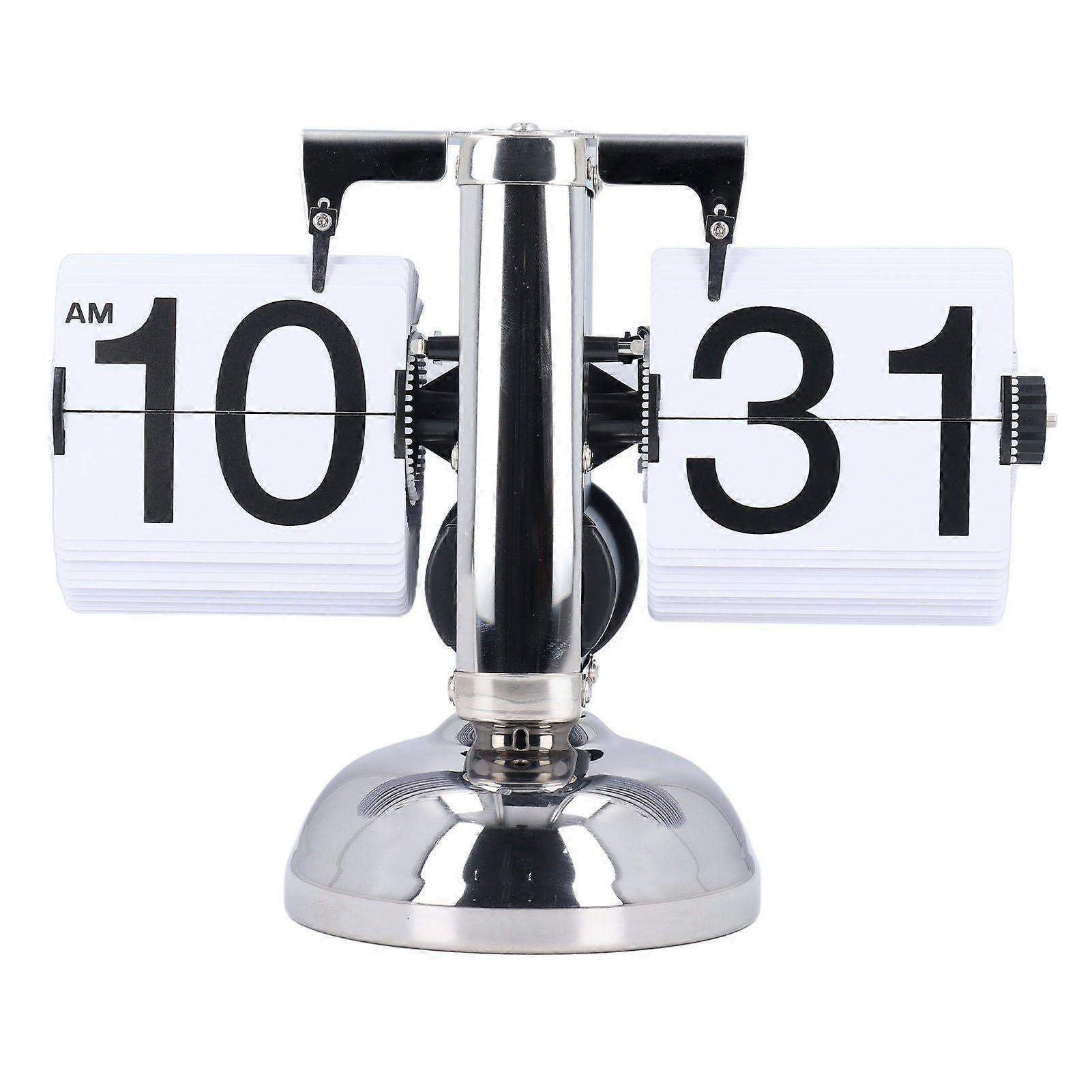 Vintage Digital Flip Down Clock Battery Powered Time Adjustable Stainless Steel Mechanical Flip Desk Clock White