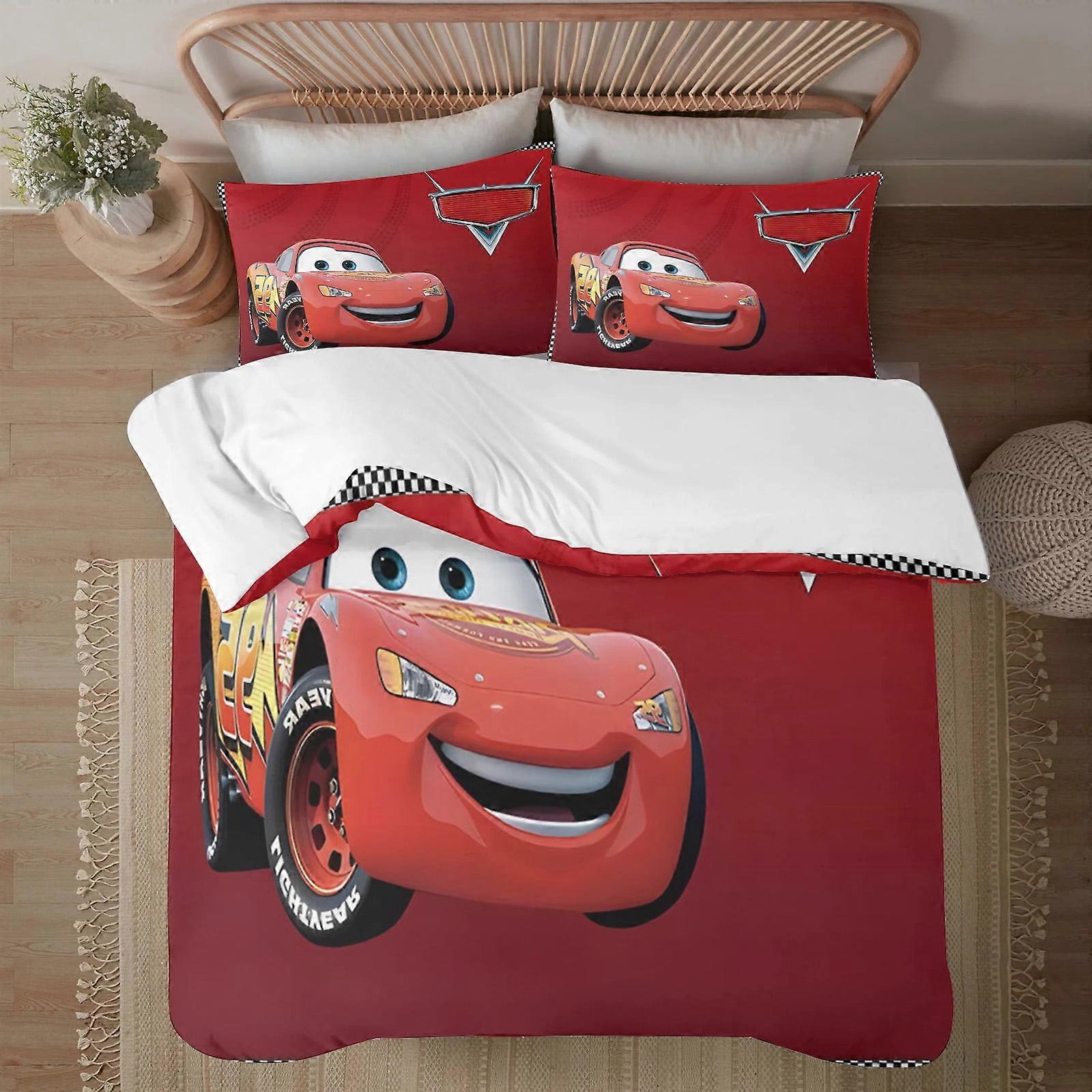 Lightning McQueen Twin Comforter Set 3-Piece Bedding for Kids - Full Size 203x228CM with Flat Sheet & 2 Pillowcases