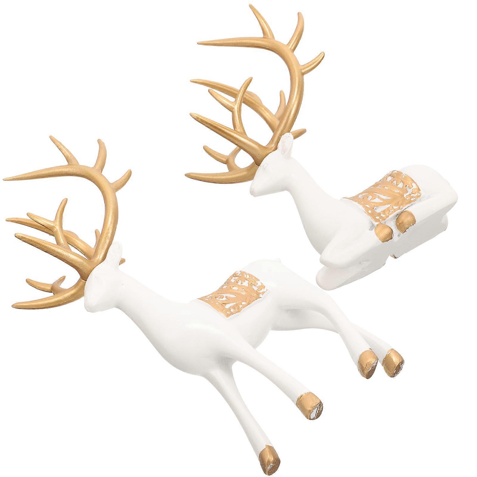 Christmas Deer Figurines Resin Statues for Decor 2Pairs Assorted Color Elk