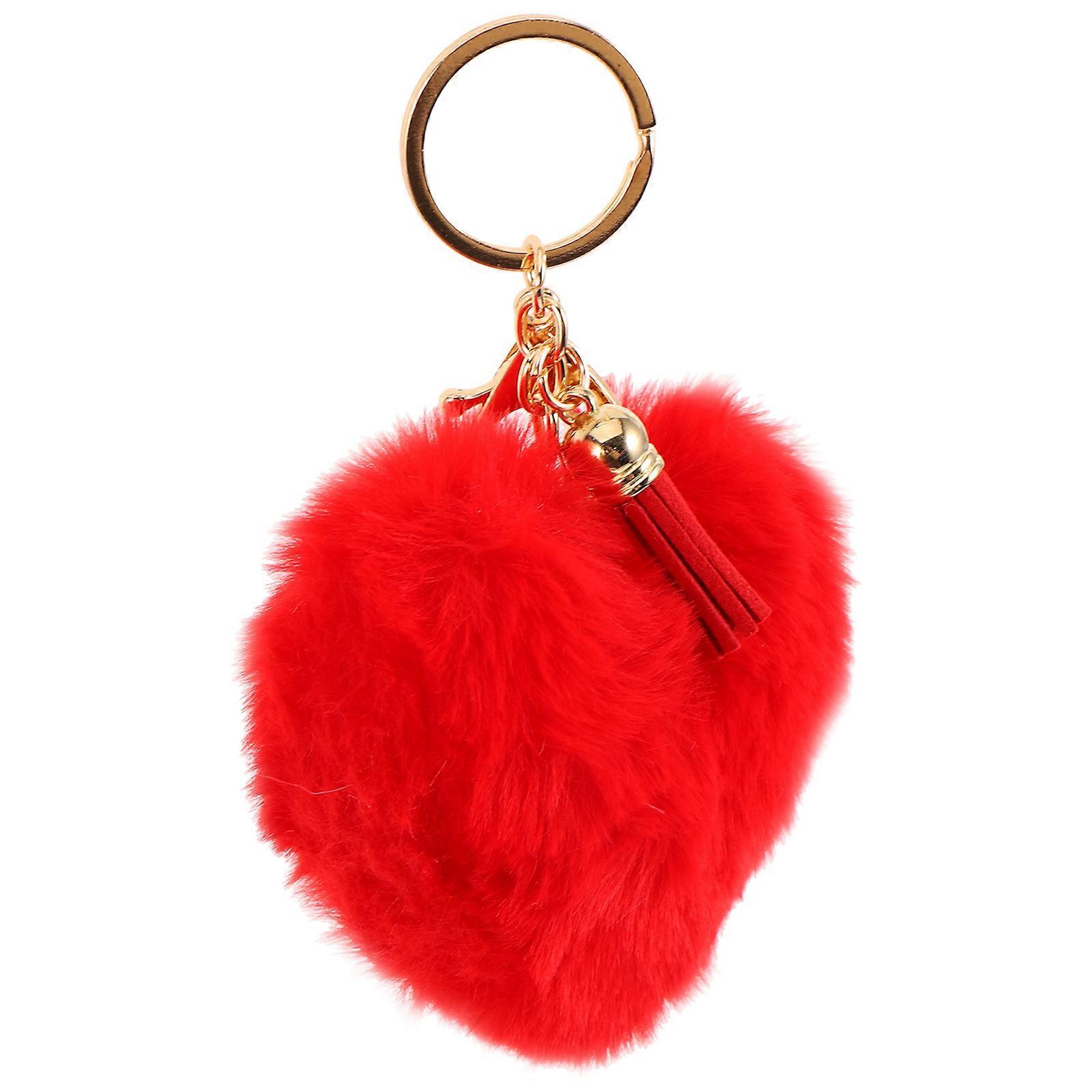 Key Chain Heart Shape Plush Red for Decorative Use 2Pcs Key Ring