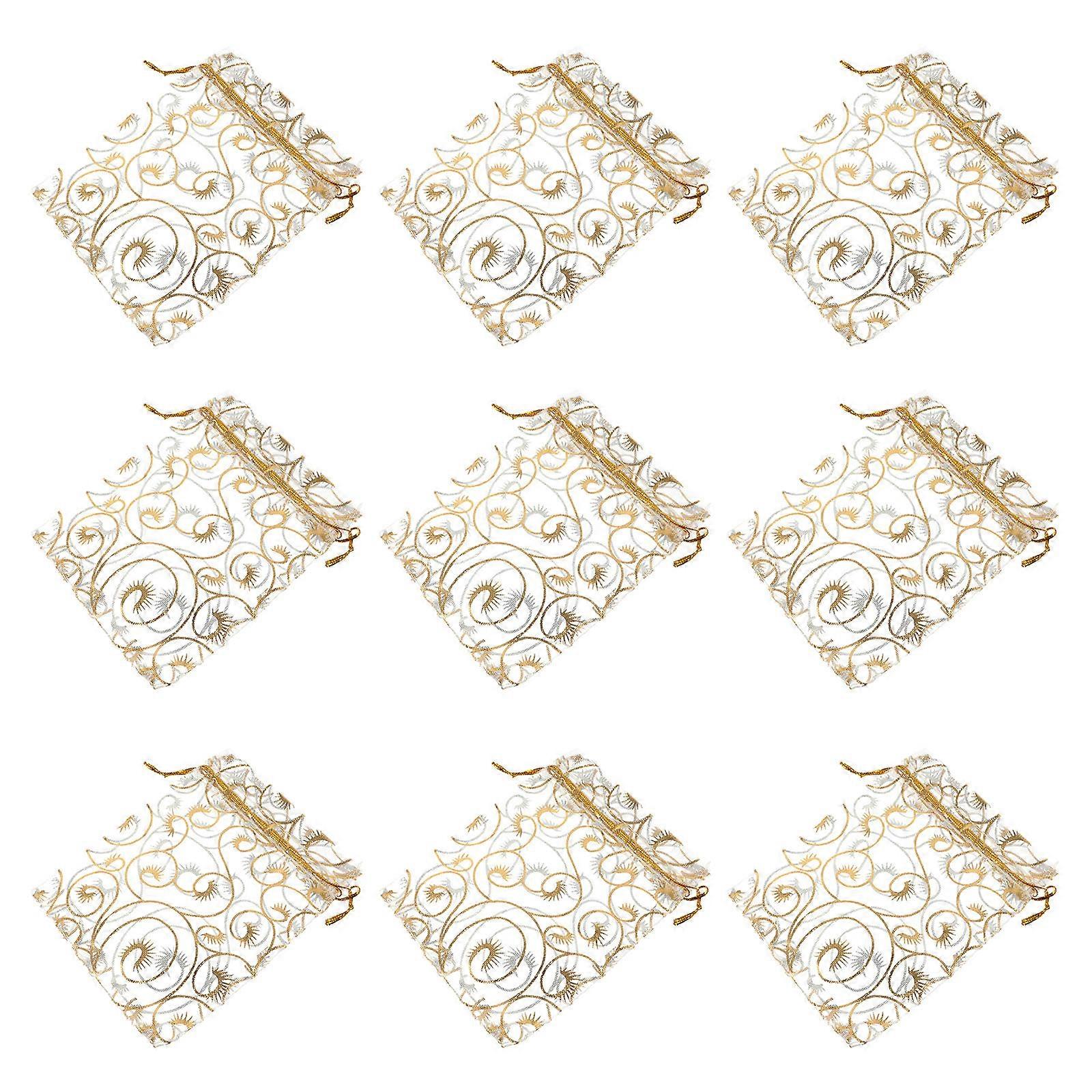 100 Pcs Gilding Goody Bags Rectangular Organza Gift Wrappers For Weddings And Parties With Bronzing Technology