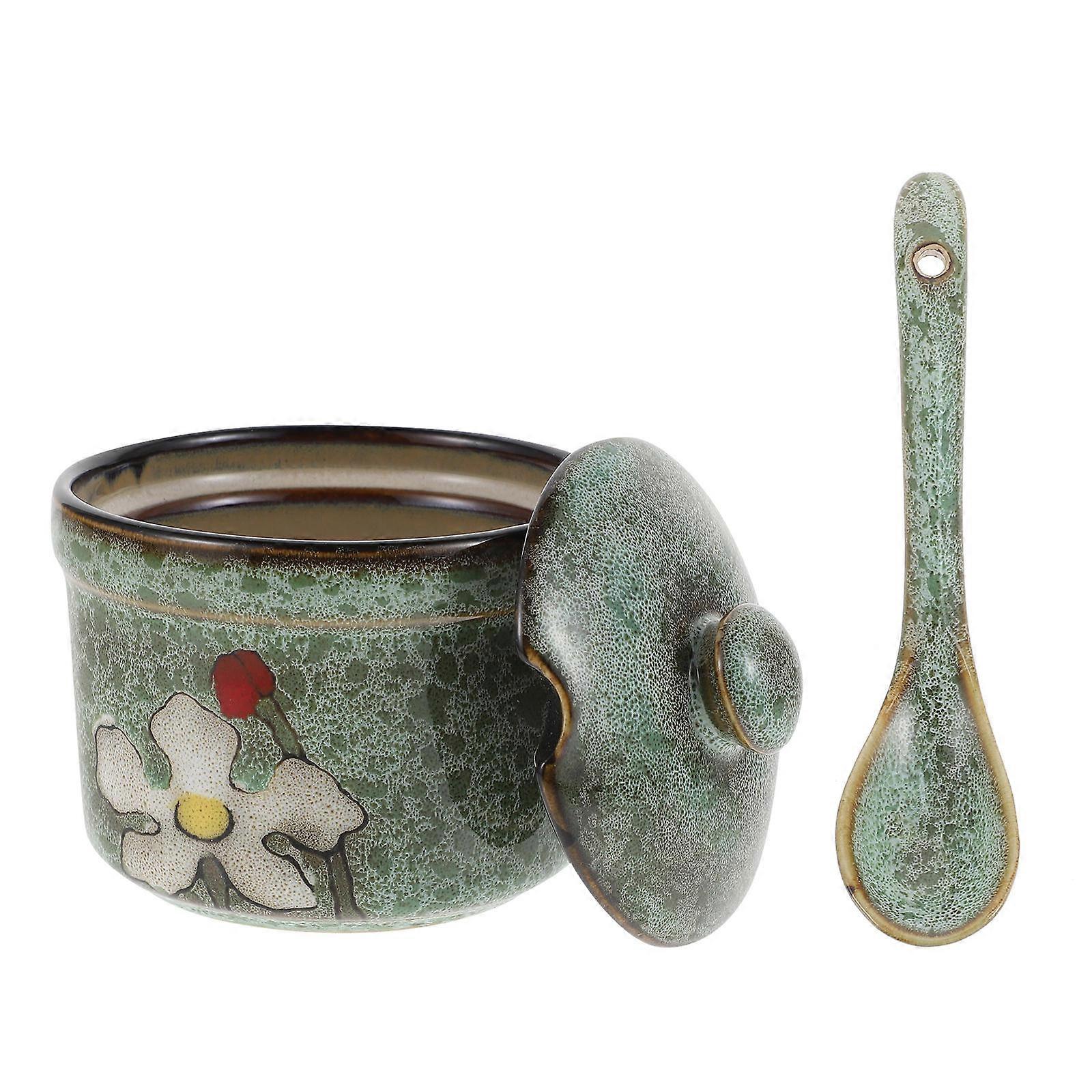 Spice Jars With Lids Retro Seasoning Jar Kitchen Use Round Ceramic 1Set