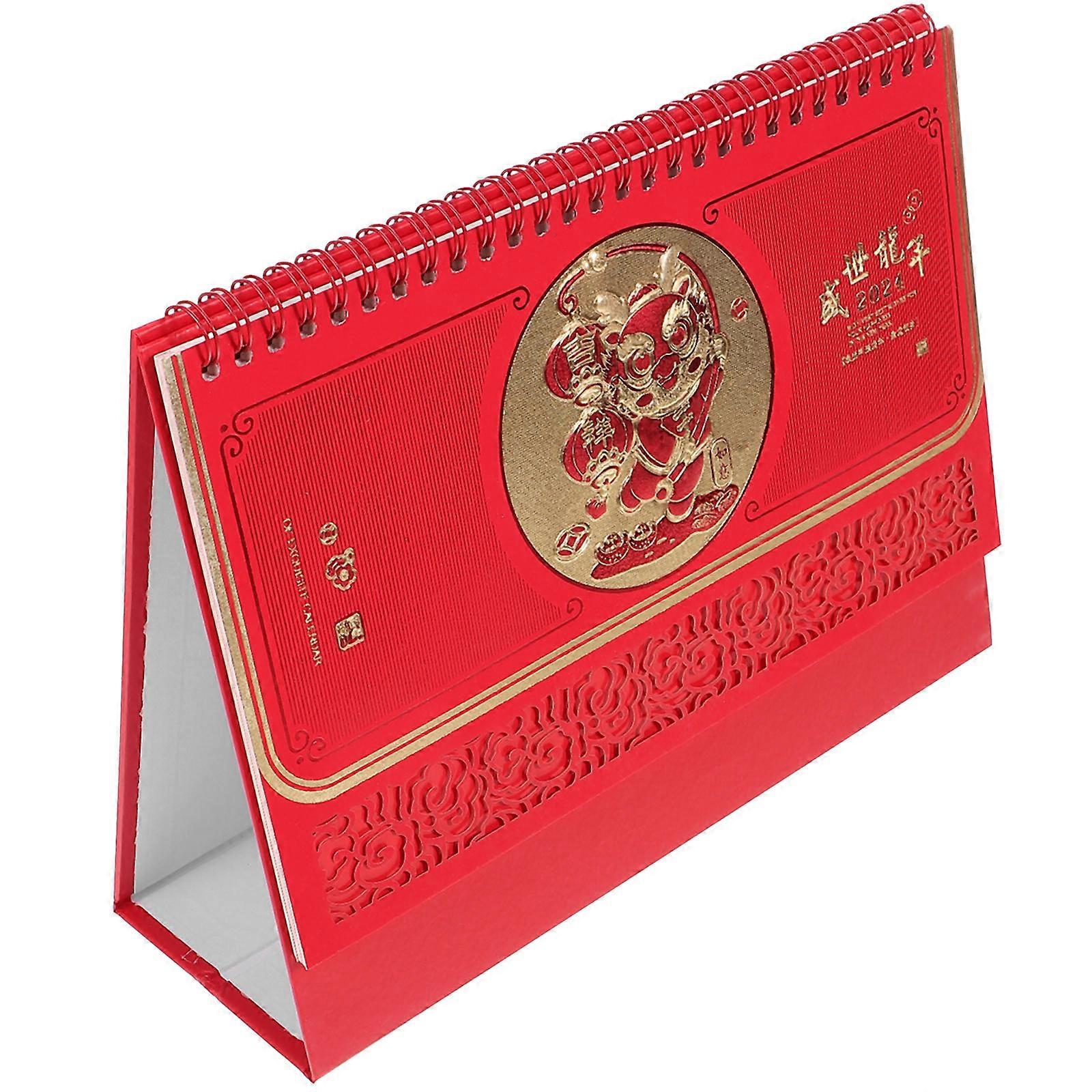 2Pcs Red Desktop Calendar 2024 Monthly Calendar Suitable For Office Workers And Teachers Size 25x23.5cm Stylish Decoration