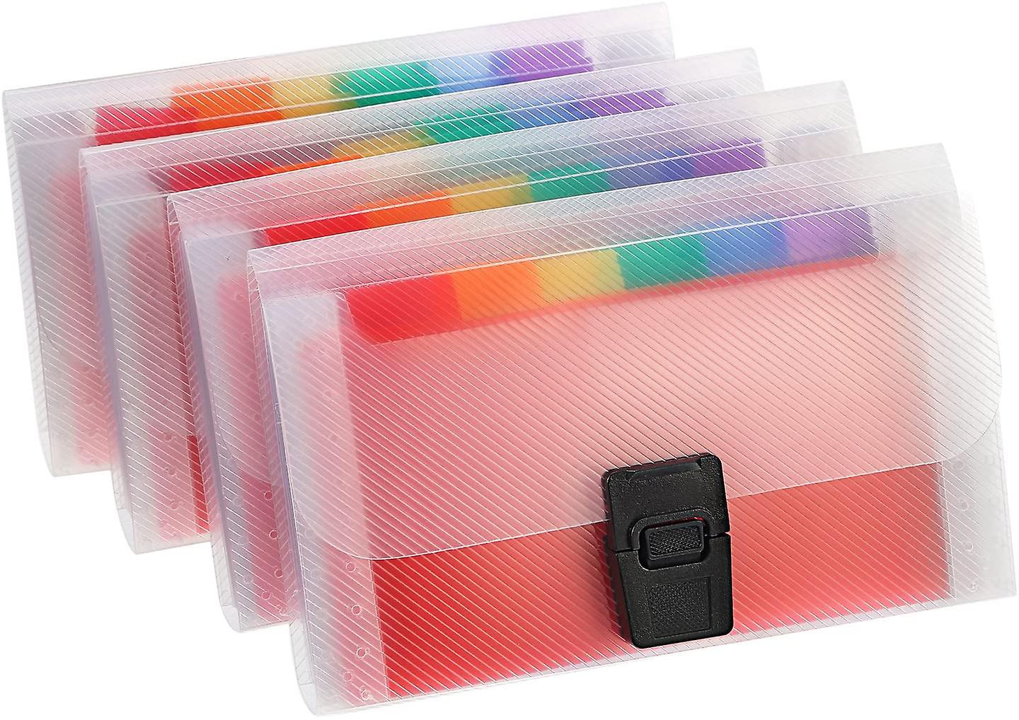 4 Pack Mini Document File A6 7.1 X 4.45 X 1.1 Inch Rainbow Expanding Folder 13 Pocket File Organizer 12 Labels Index