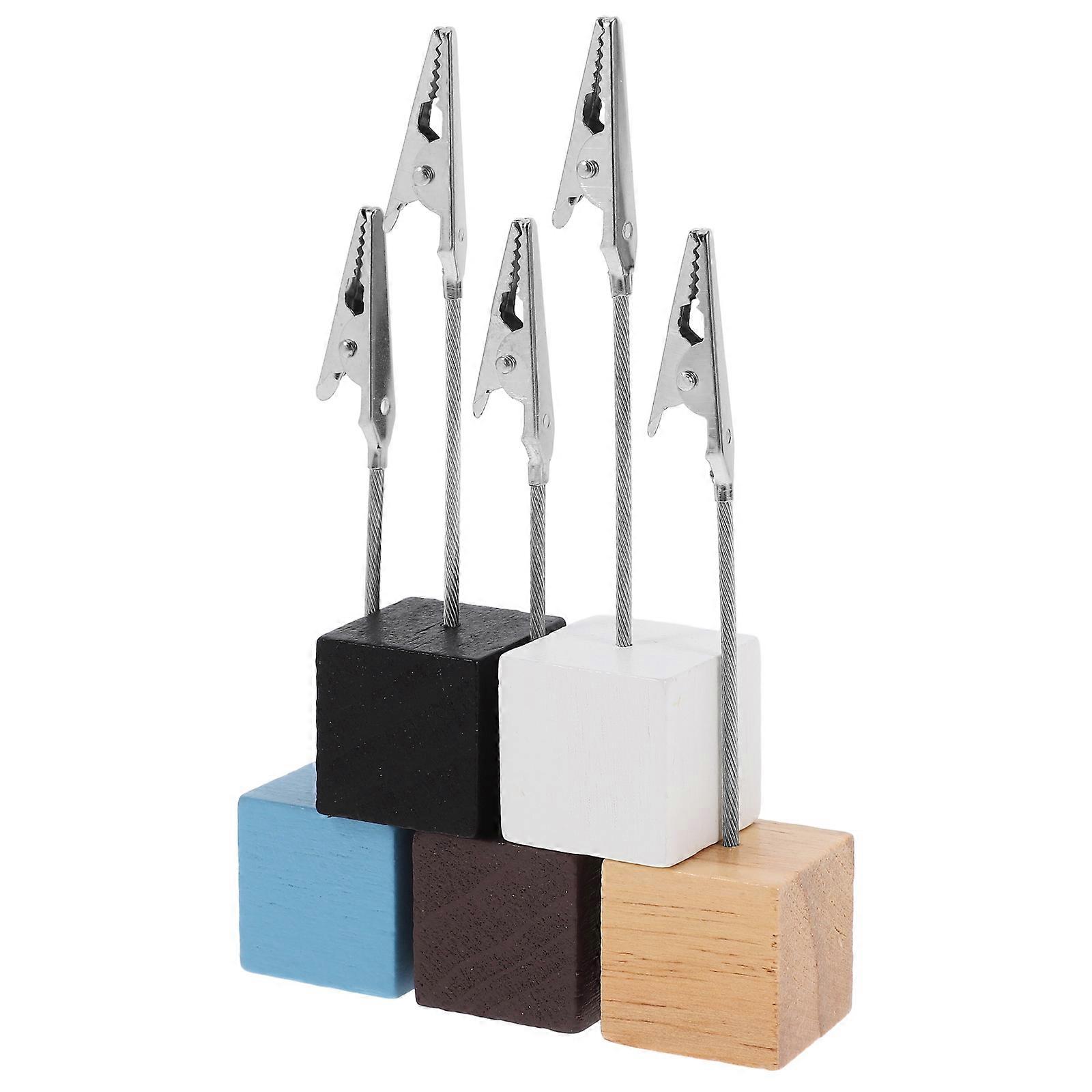 Držáky na vizitky s dřevěným podstavcem, klipy na menu, domácí použití, modré, 5 ks