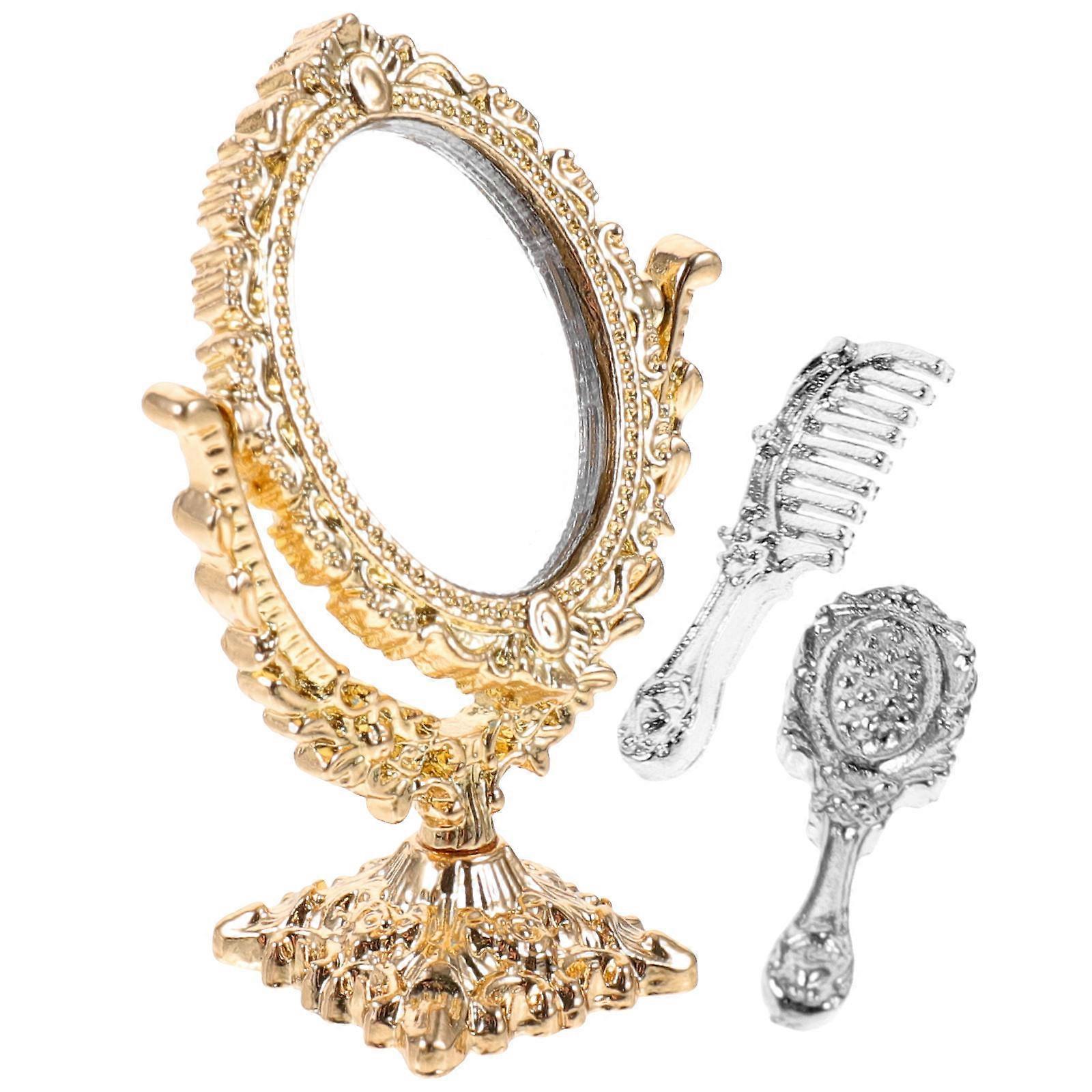 Mini Mirrors Set Doll House Mirrors for Decoration 2Sets Golden