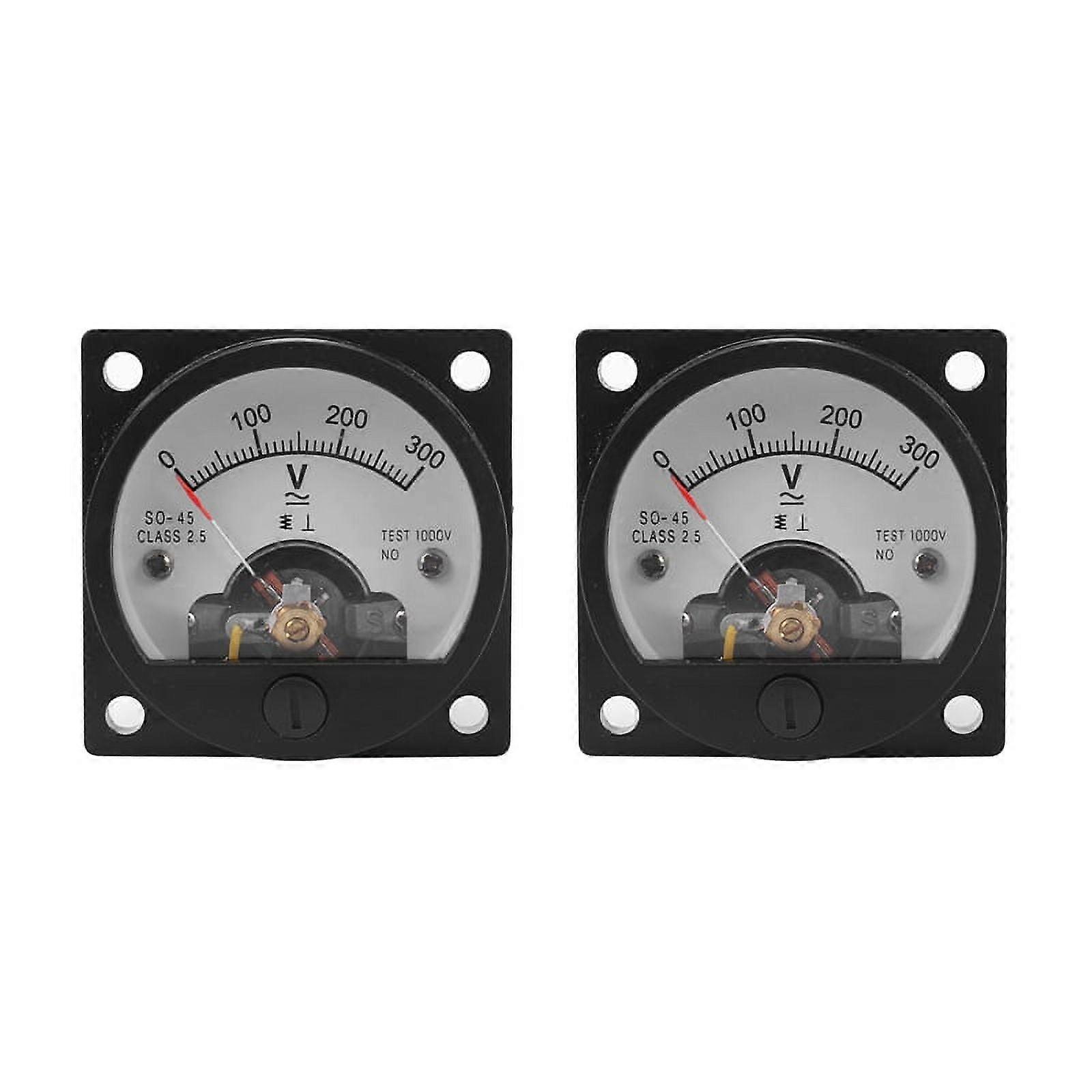 2X AC 0-300V Round Analog Dial Panel Meter Voltmeter Gauge Black