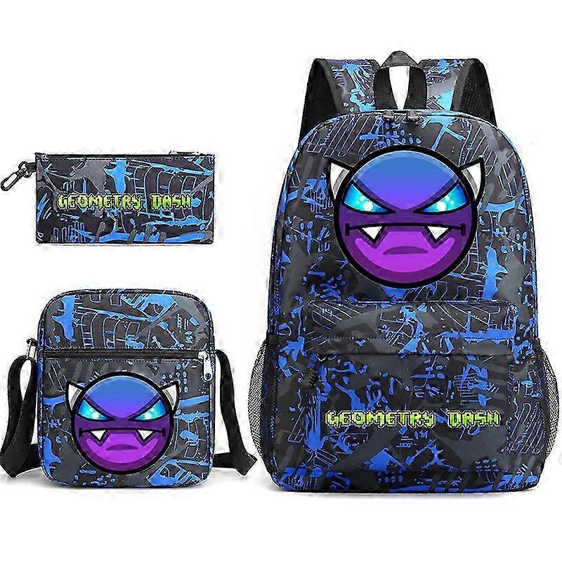Geometry Dash School Bag Backpack Pencil Case Shoulder Bag Three-piece Set _31