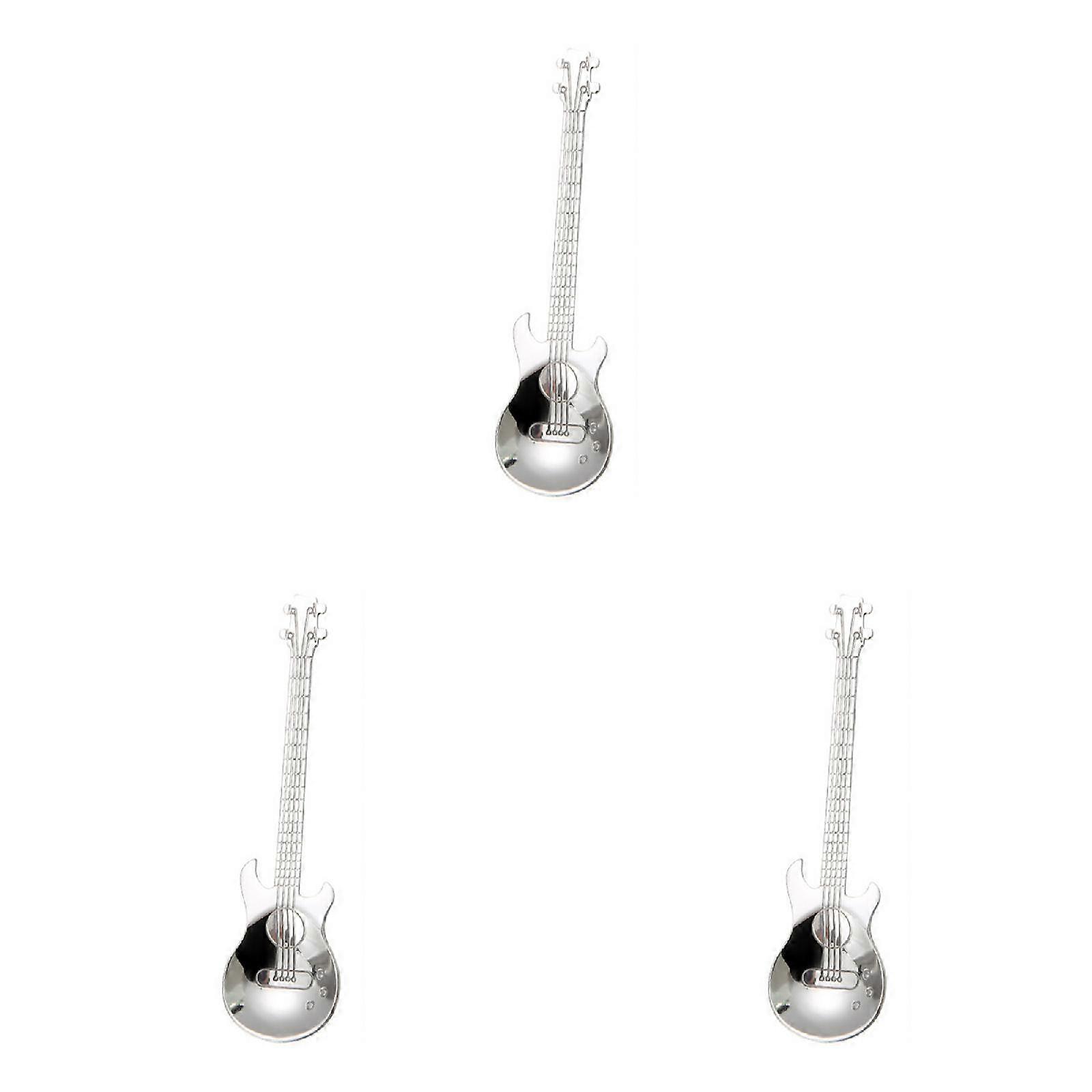 Stainless Steel Guitar Spoons Rainbow Coffee Tea Spoon Flatware Drinking Tools *3PCS
