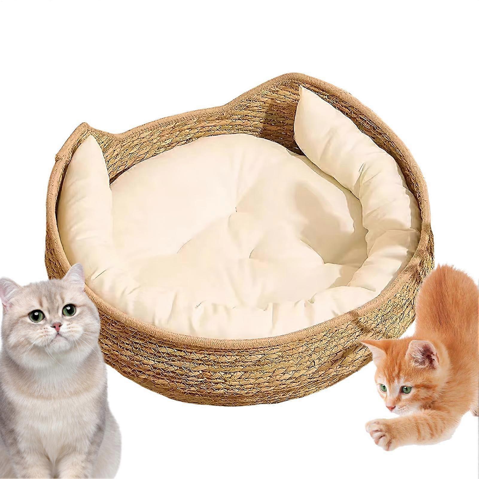 Cat Basket Bed Braided Cat Basket With Cushion And Padding Soft Weaving Technology Pet Sleeping Furniture For All Breeds