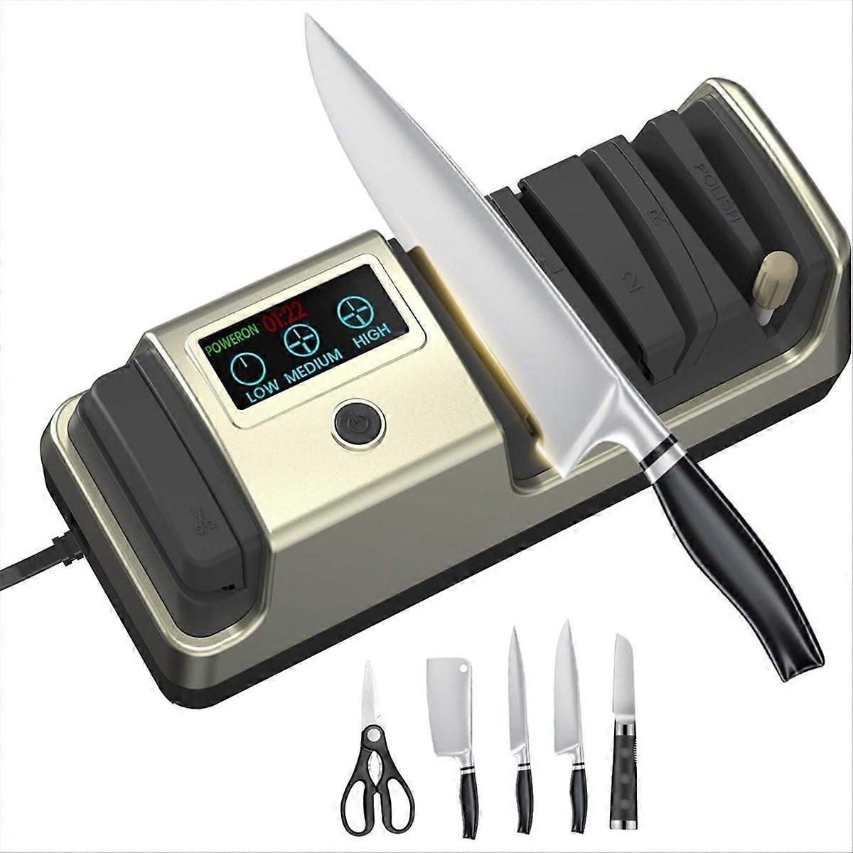 AllNew 5 in 1 Electric KnifeSharpener with LCD Screen, 3 Adjustable Rotational Speeds, for Straight, Serrated US