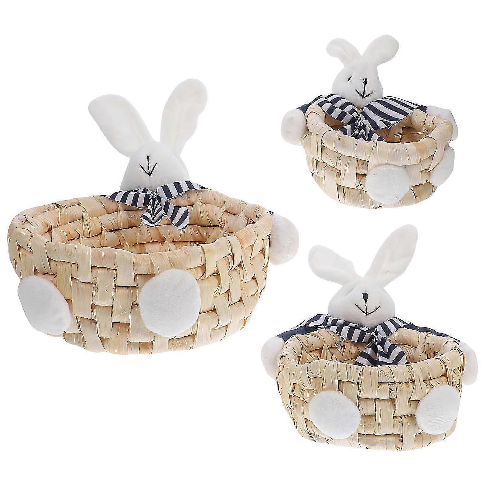 2025 3Pcs Handmade Woven Straw Baskets Decorative Storage Nesting Basket Container