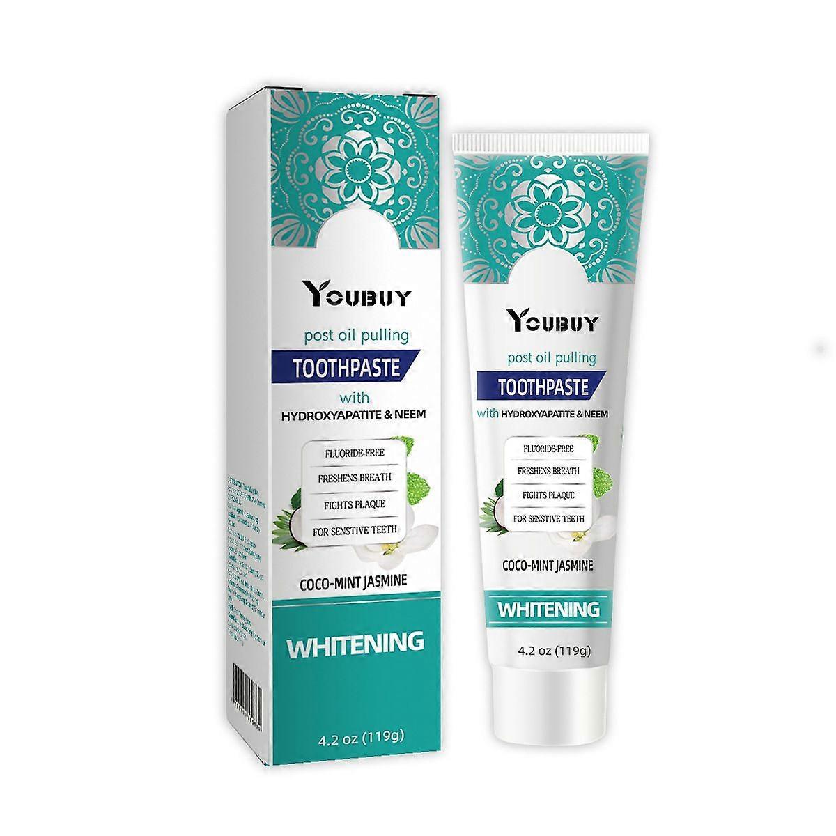 Post Oil Pulling Whitening Toothpaste with Hydroxyapatite & Neem - Fluoride-Free, Coco-Mint Jasmine, Freshens Breath, Fights Plaque, Whitens Teeth