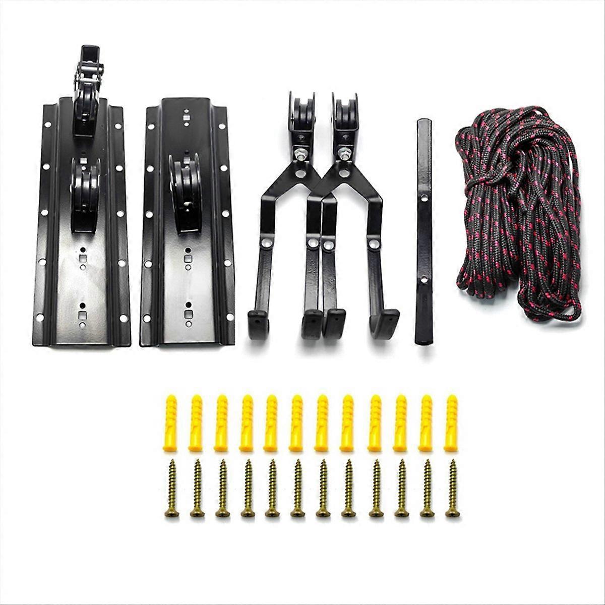 ガレージ天井バイクホイストシステム - バイクハンガー付きプーリー収納