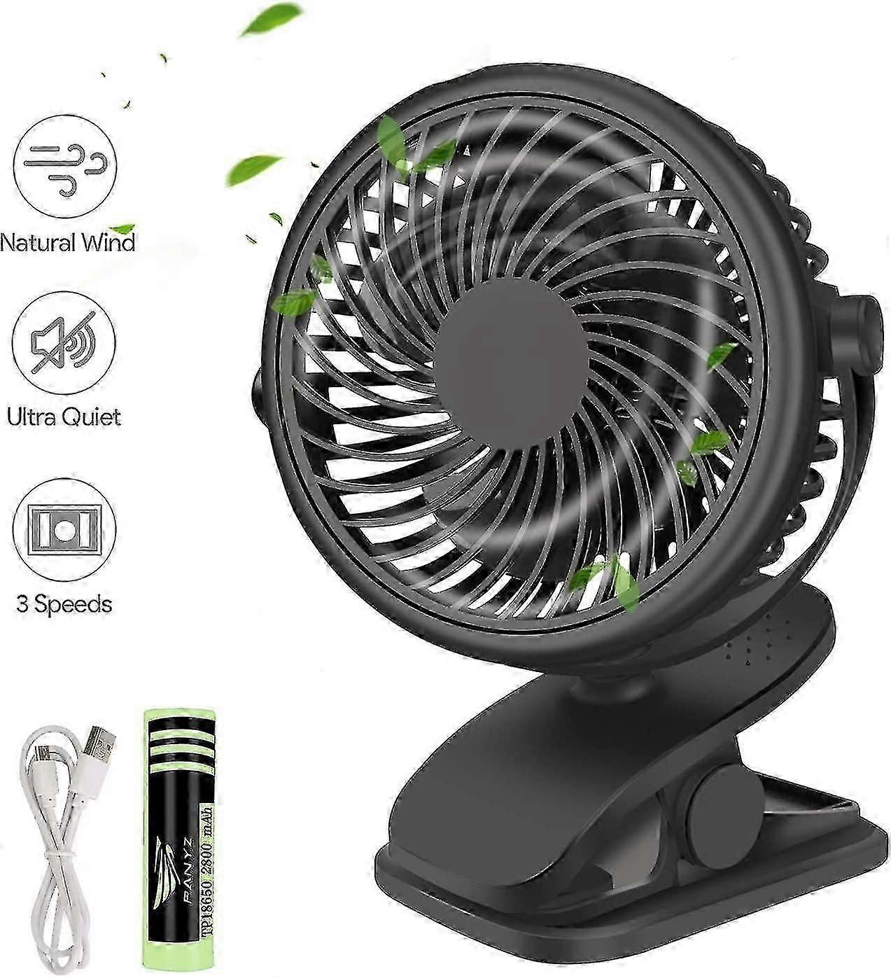 Portable Mini Desk Fan, 3-Speed u200bu200bUSB Personal Cooling Fan with 360 Rotation, USB Cable and Battery