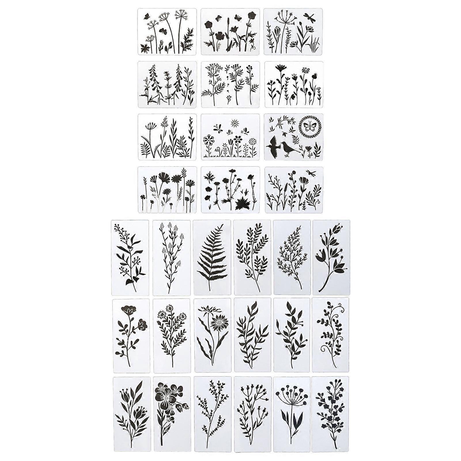 30pcs/set Reusable Flower Painting Stencils Templates Tools DIY Craft Drawing Journal Notebook Scrapbooking Stationery Multicolor