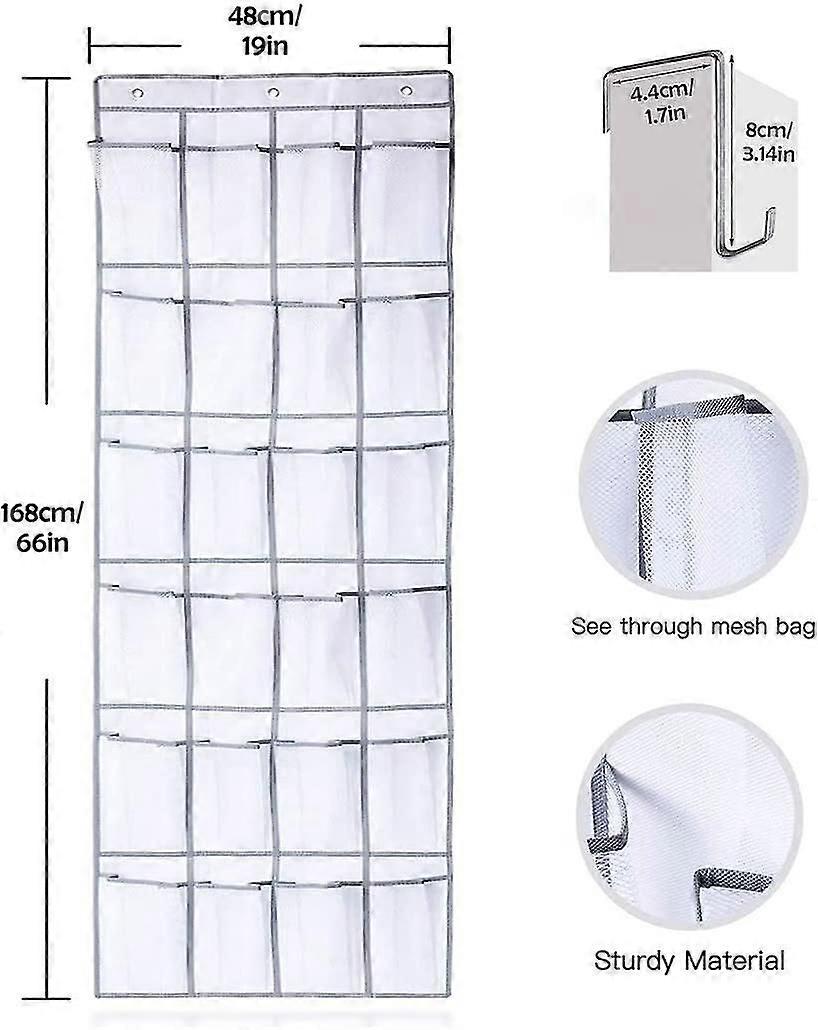 ハンギングシューズラック、ドアの上のシューズオーガナイザースペース節約シューズラック24ポケットキッチンワードローブベッドルームホームstcyv用の3つのフックを備えたスペース節約