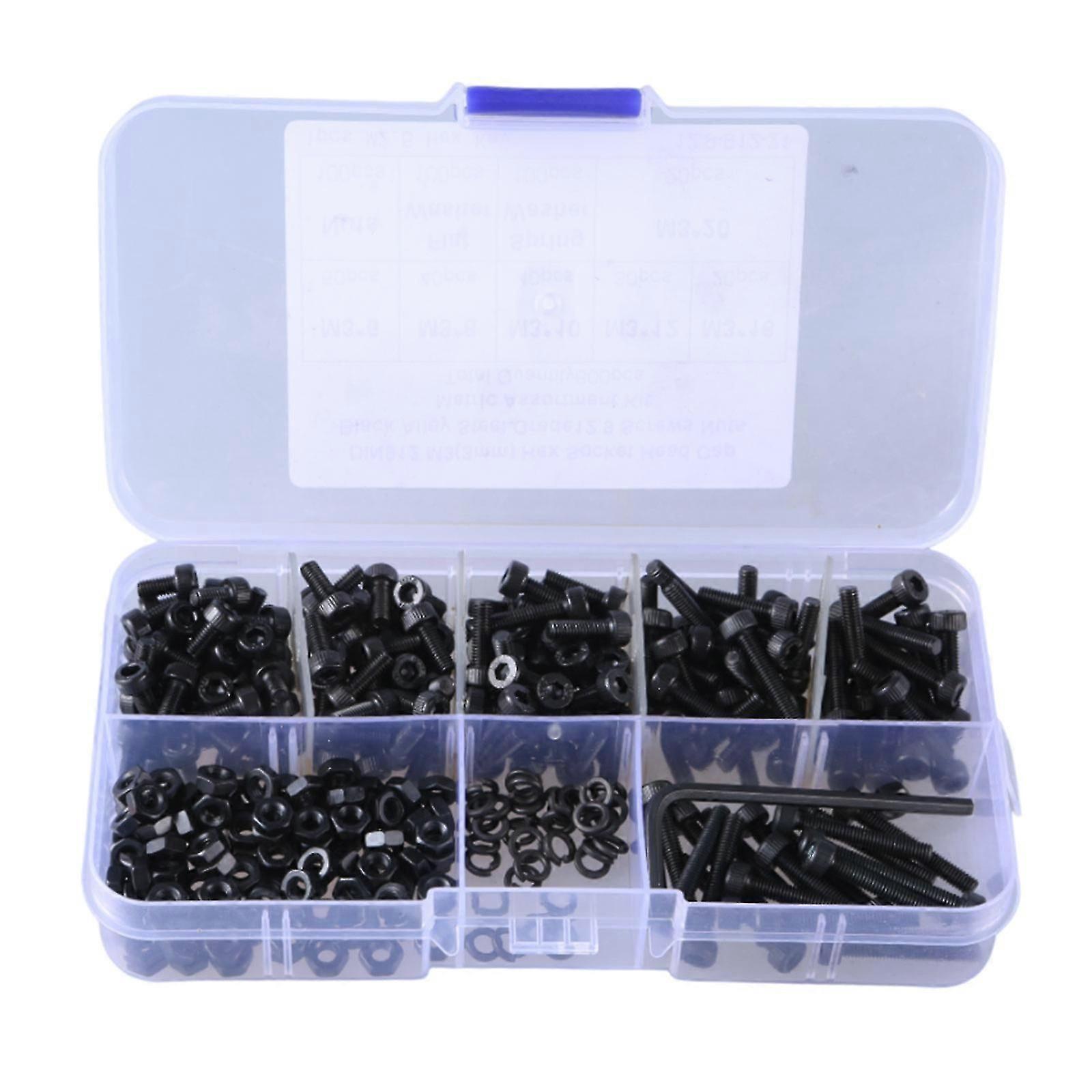 Comprehensive Hexagonal Screws with Nuts & Washers Carbon Steel Hardware Set Hexagon Socket Threaded Screws set 600pcs Myi