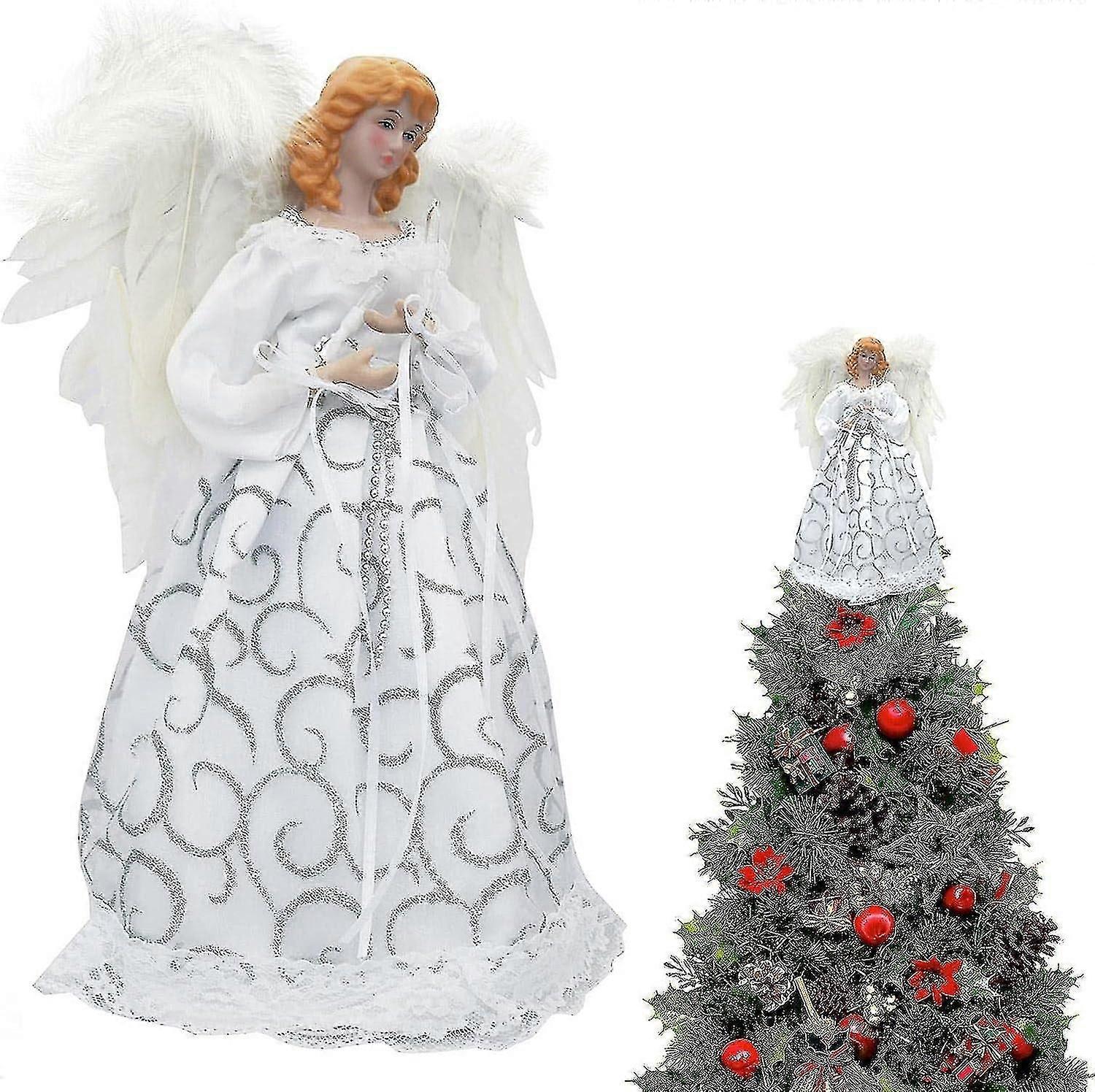 Tree Topper Angel With Lights,3d Led Angel Tree Topper, Standing White Angel Christmas Tree Topper Or Table Top, For Christmas Holiday Ornament Or Ind