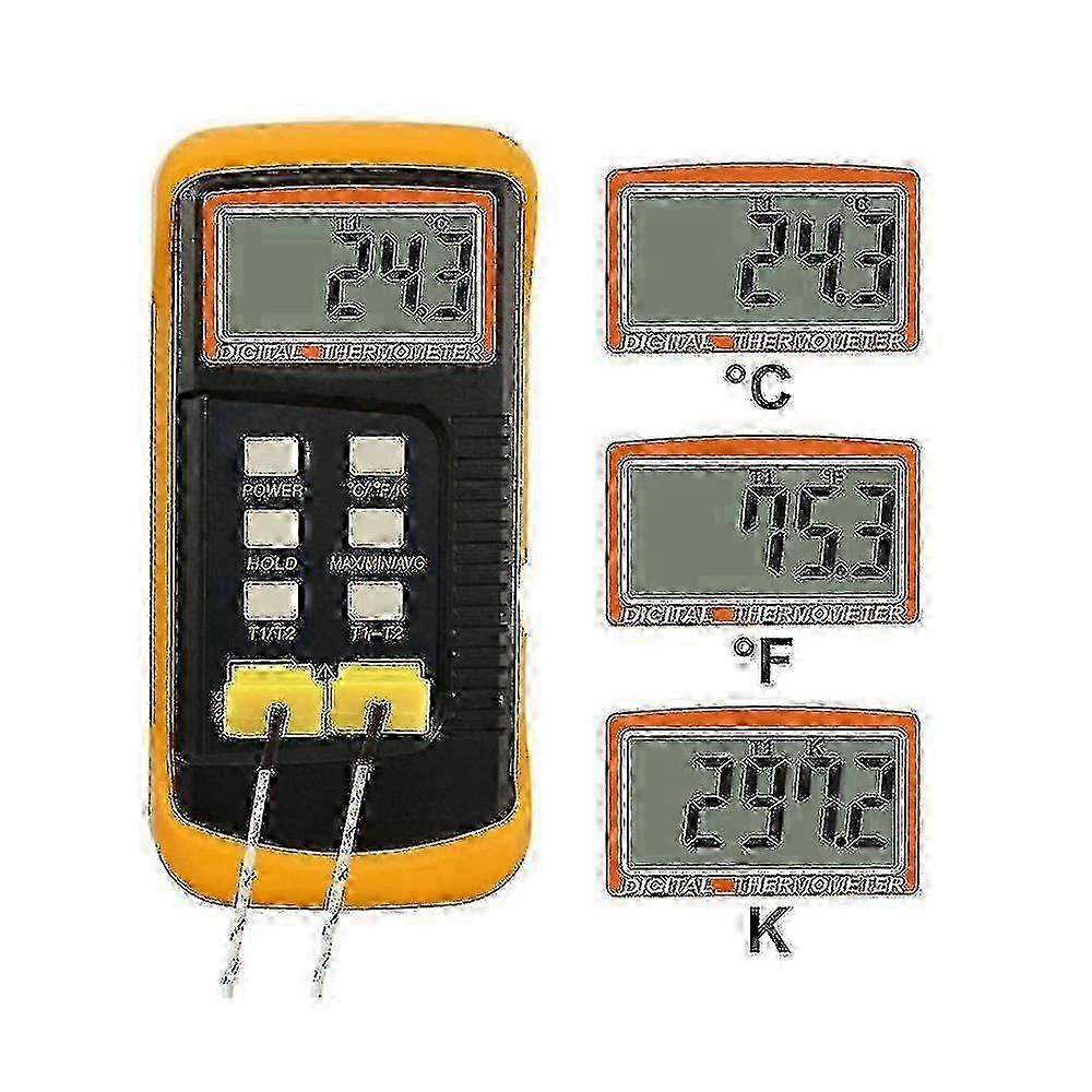 Digital K-type Thermocouple Thermometer (-50-1300c) With Dual Channels 4 Probes Handheld High Temp