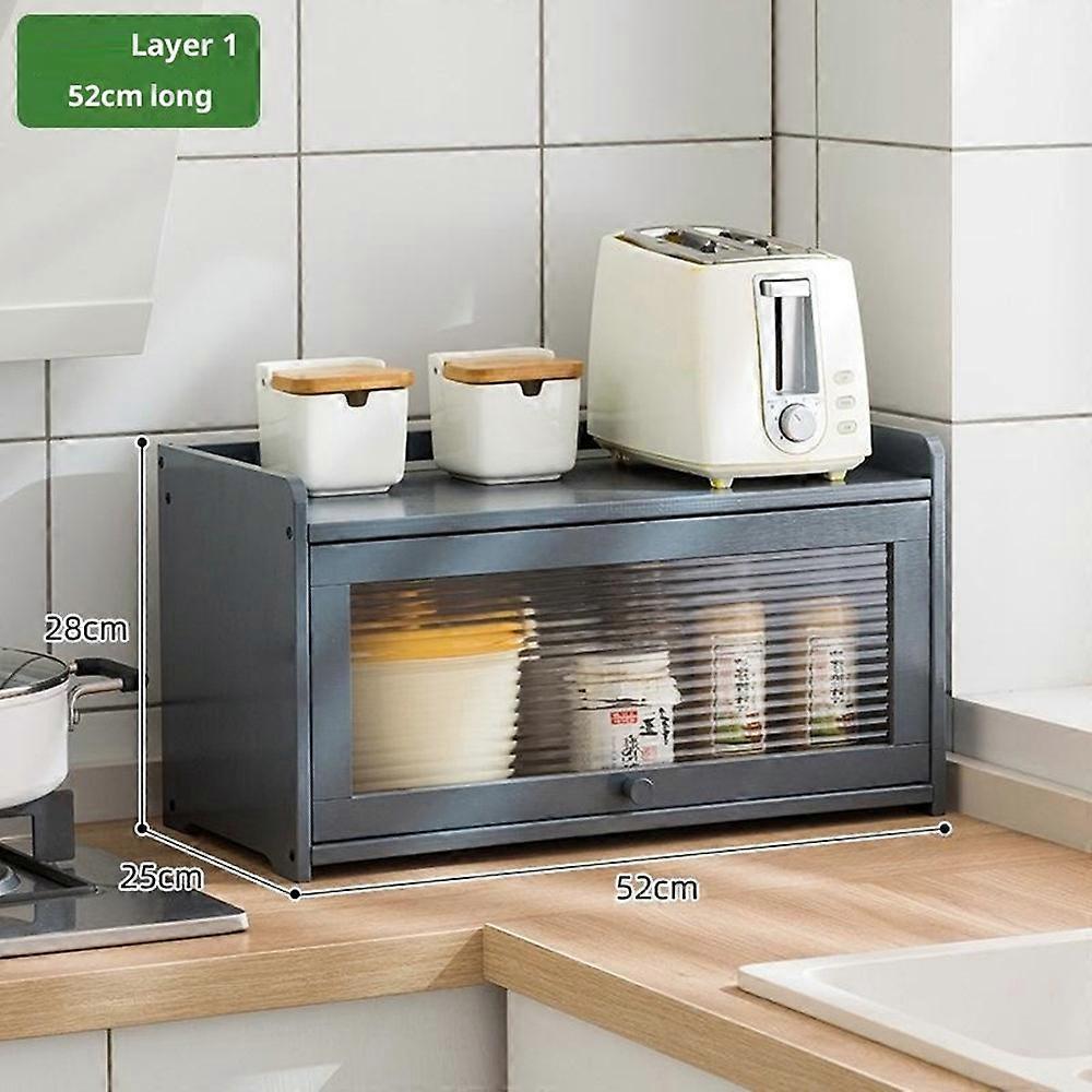 Single Layer 52cm Length Kitchen Countertop Spice Rack Bamboo Storage Cabinet with Transparent Door