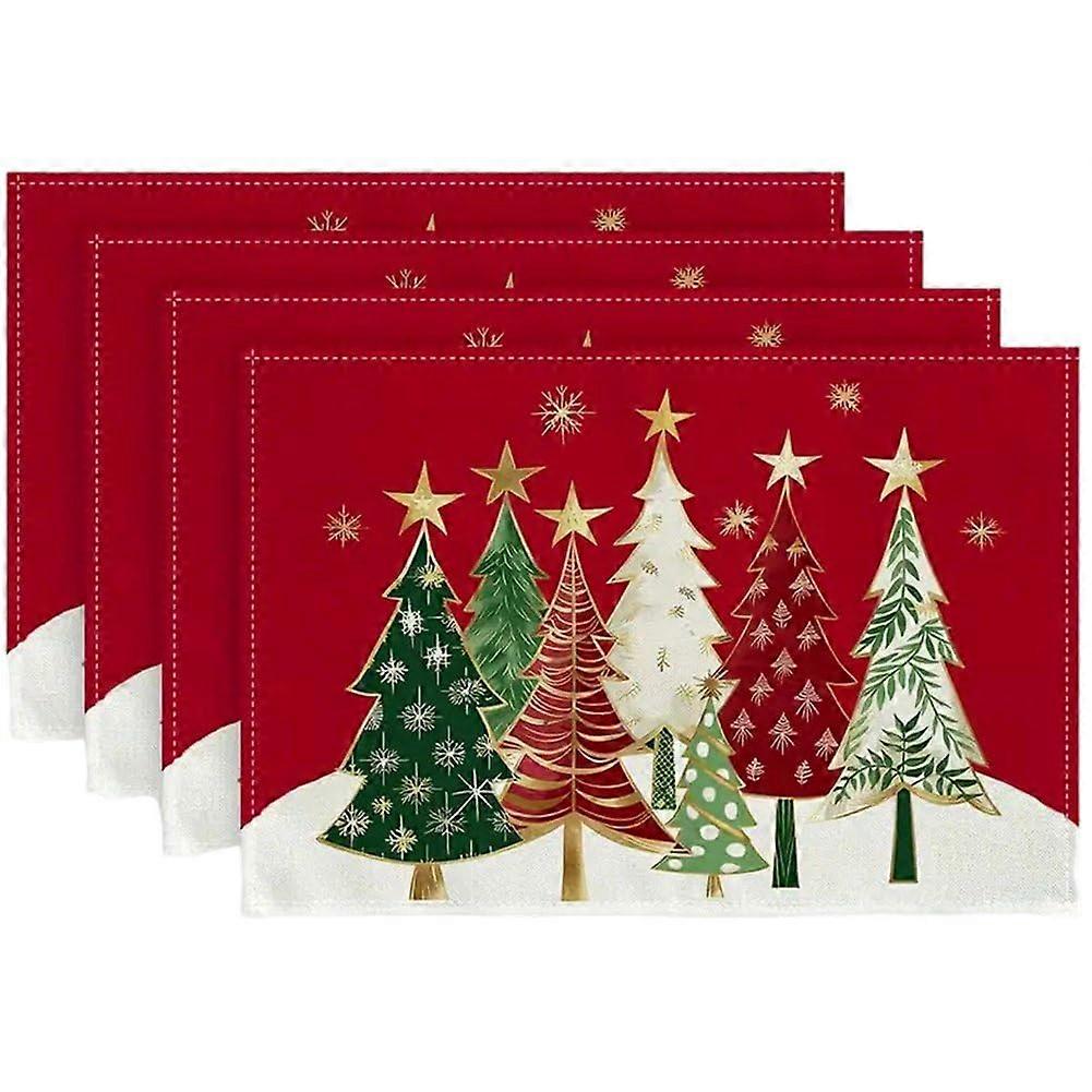4 szt. podkładek świątecznych z czerwonego juty, wzór choinki, do użytku wewnątrz i na zewnątrz, wystrój świąteczny w stylu rustykalnym