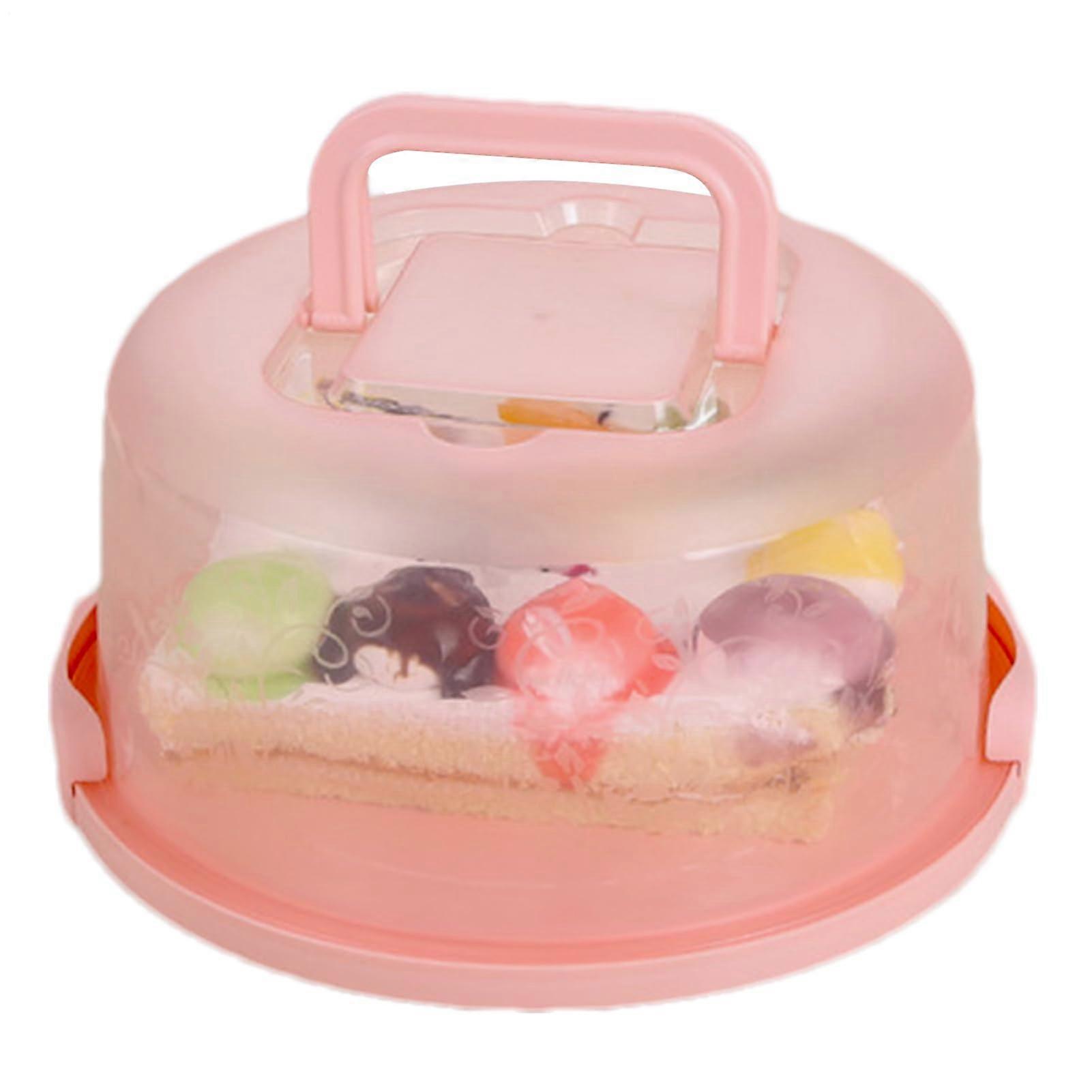 Cake Carrier with Handle and Clear Dome – Airtight Reusable Cake Storage Box for Weddings, Parties, Bakery – Pink