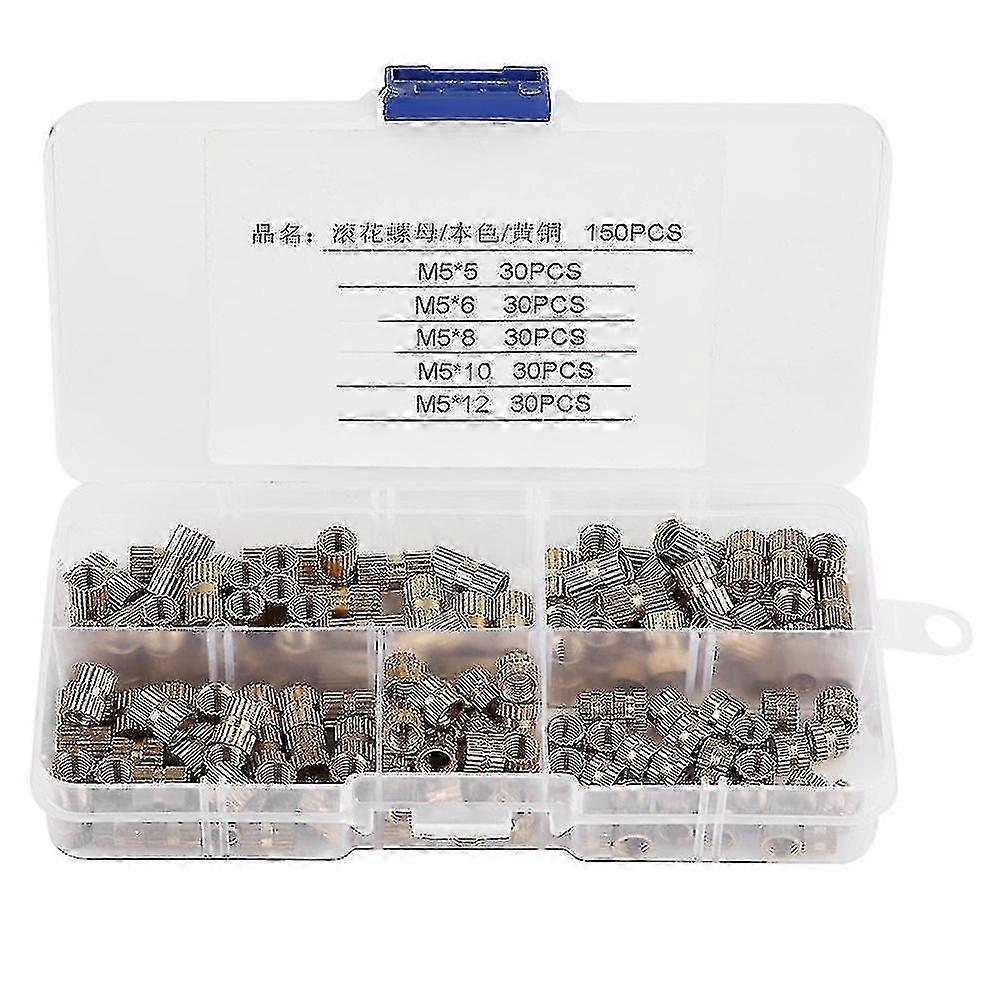 150Pcs M5 Brass Cylinder Knurled Nuts Threaded Insert Nuts Embedded Nuts Assortment Kit z