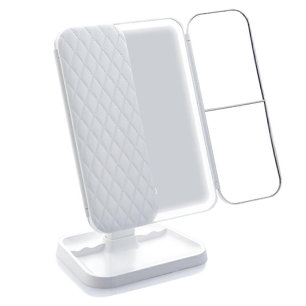 LED Trifold Makeup Mirror with Smart Touch Control, Adjustable Brightness, Portable Vanity Mirror for Dorm Room