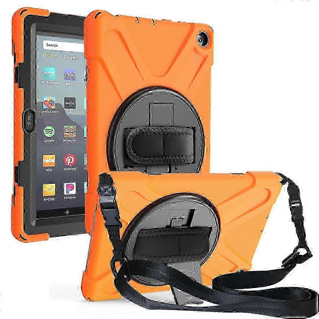 Shockproof Colorful Silicone + PC Protective Case with Holder & Shoulder Strap & Hand Strap For Amazon Kindle Fire HD8 (2020) 2025